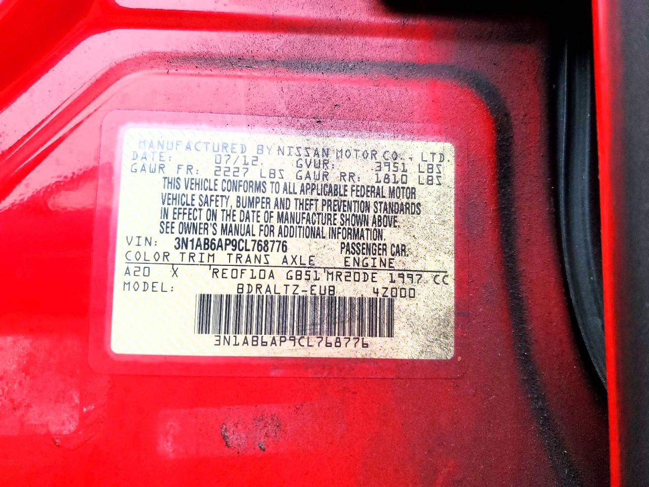 2012 Nissan Sentra Красный vin: 3N1AB6AP9CL768776