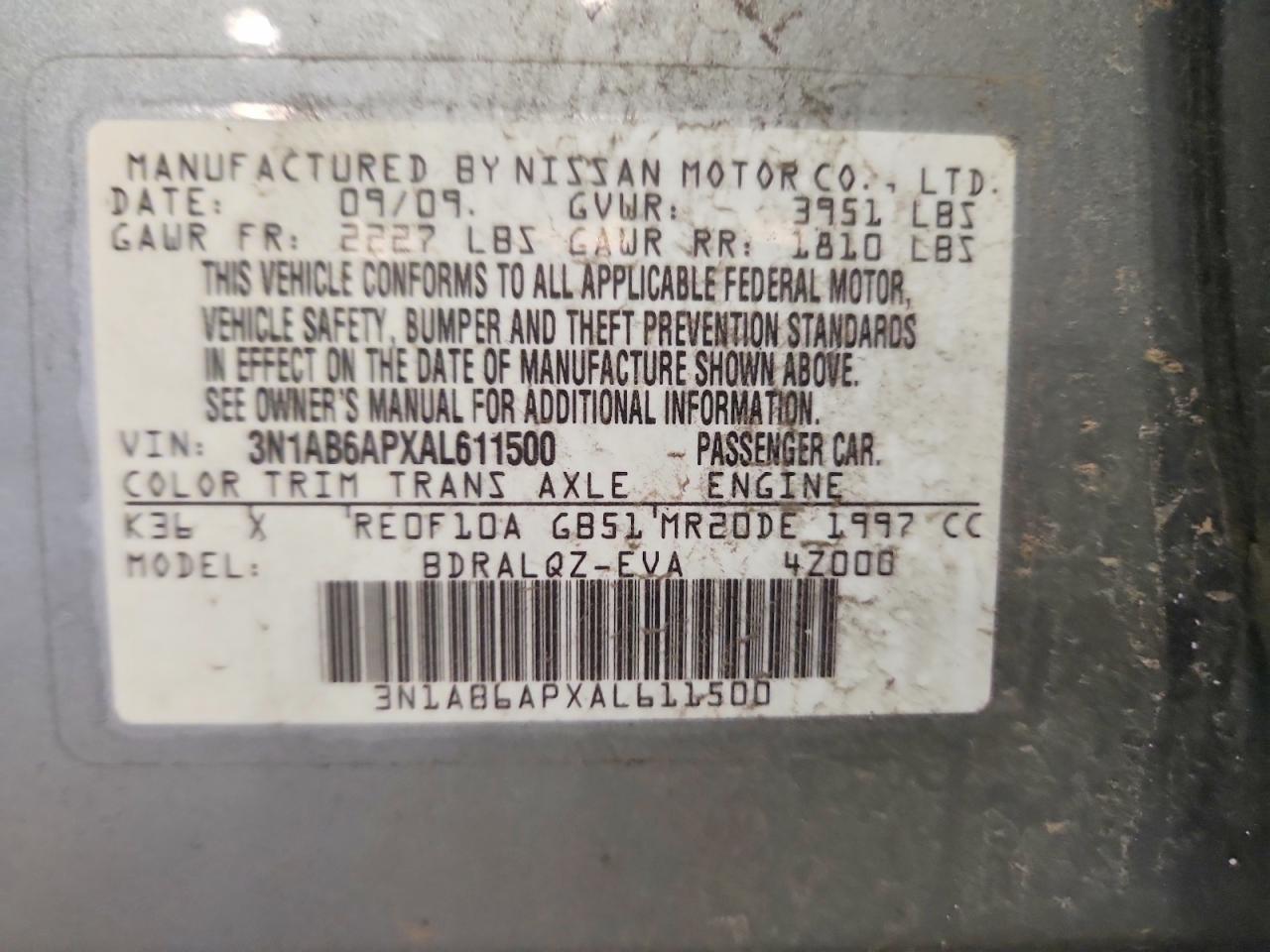 2010 Nissan Sentra 2.0 Two Tone vin: 3N1AB6APXAL611500