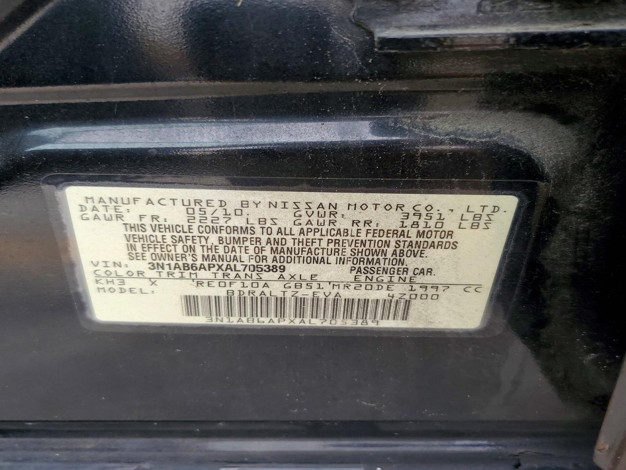2010 Nissan Sentra 2.0 Black vin: 3N1AB6APXAL705389