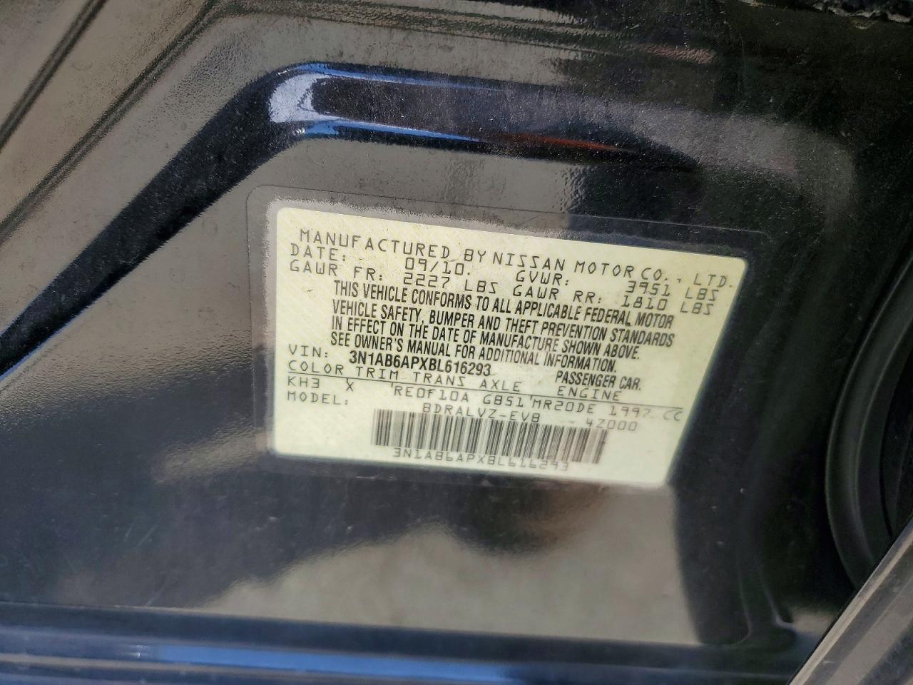 2011 Nissan Sentra 2.0 Black vin: 3N1AB6APXBL616293
