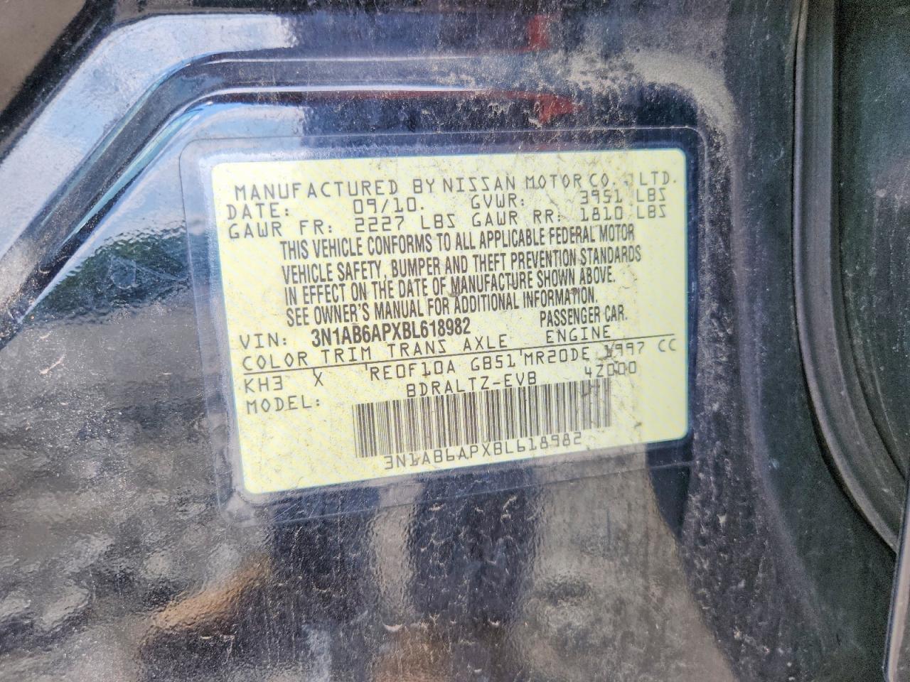 2011 Nissan Sentra Black vin: 3N1AB6APXBL618982
