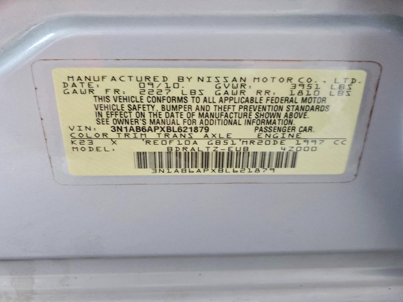 2011 Nissan Sentra 2.0 Gray vin: 3N1AB6APXBL621879