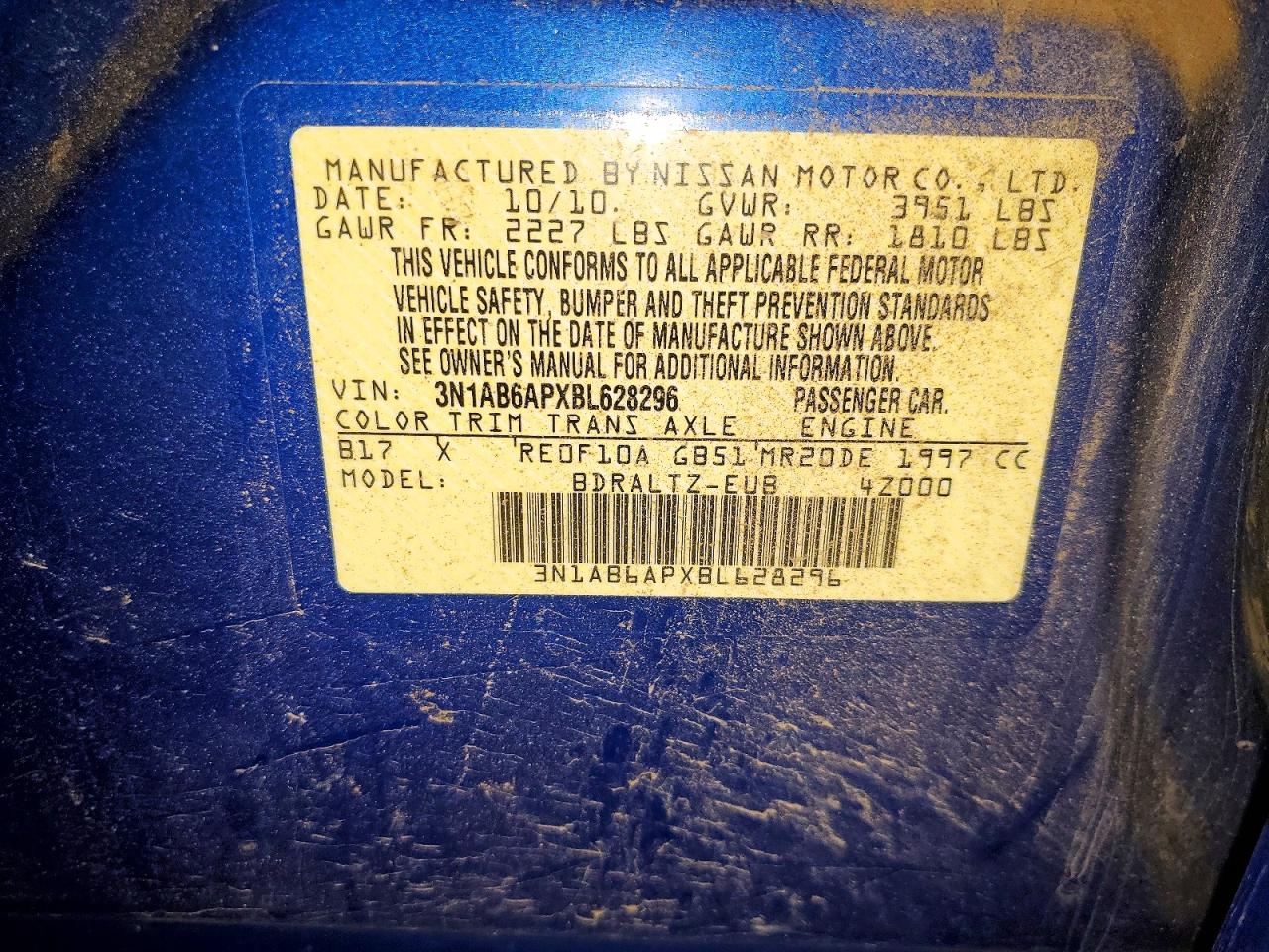 2011 Nissan Sentra 2.0 Blue vin: 3N1AB6APXBL628296