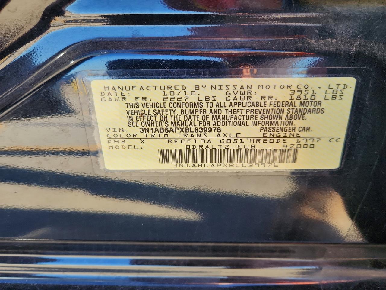 2011 Nissan Sentra 2.0 Black vin: 3N1AB6APXBL639976