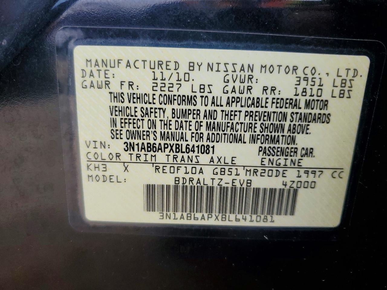 2011 Nissan Sentra 2.0 Black vin: 3N1AB6APXBL641081
