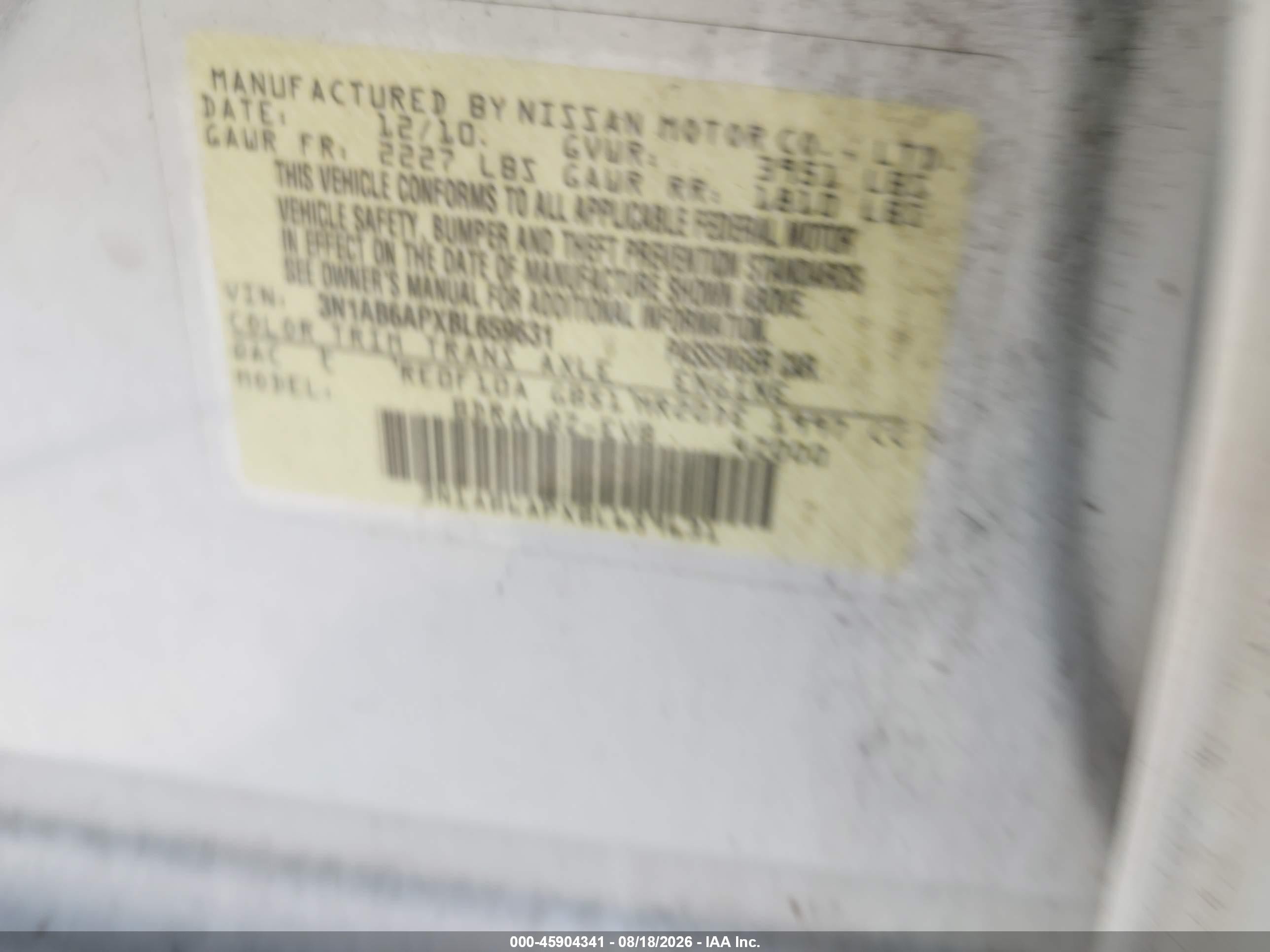 2011 Nissan Sentra 2.0 White vin: 3N1AB6APXBL659631