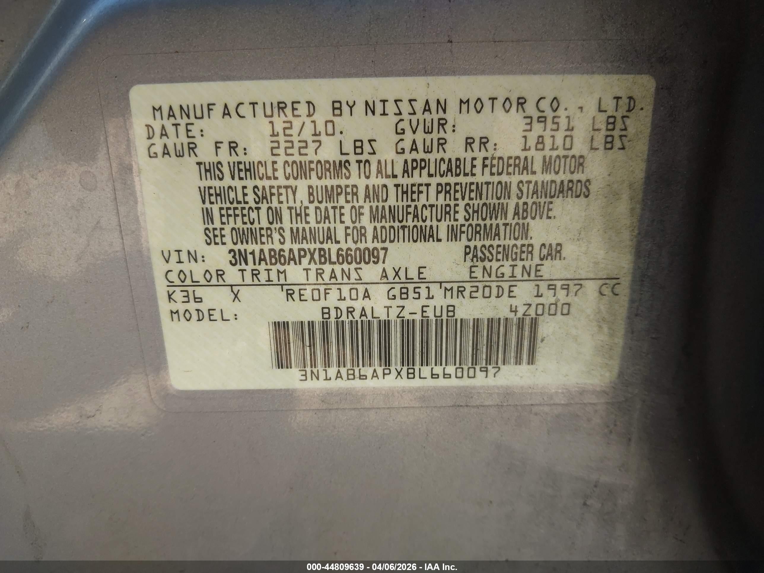 2011 Nissan Sentra 2.0s Gray vin: 3N1AB6APXBL660097