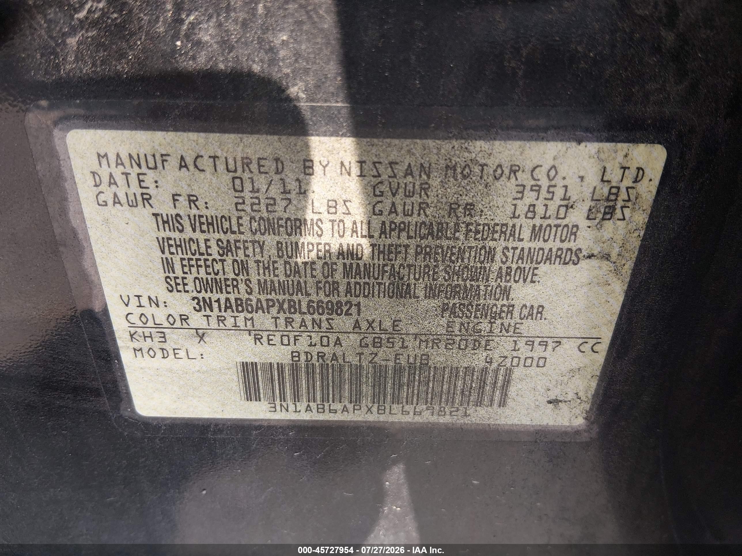 2011 Nissan Sentra 2.0sr Black vin: 3N1AB6APXBL669821