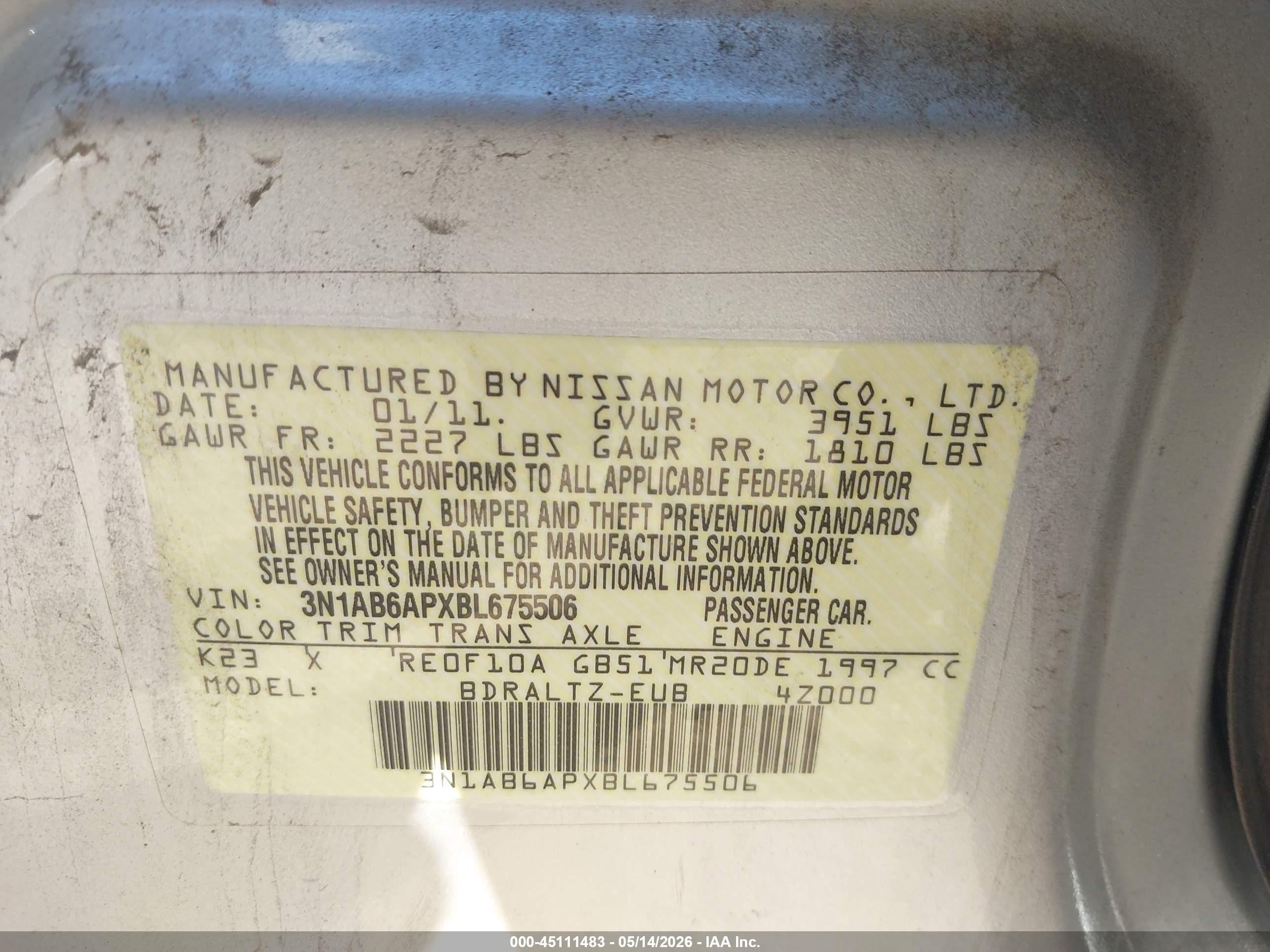 2011 Nissan Sentra 2.0s Silver vin: 3N1AB6APXBL675506