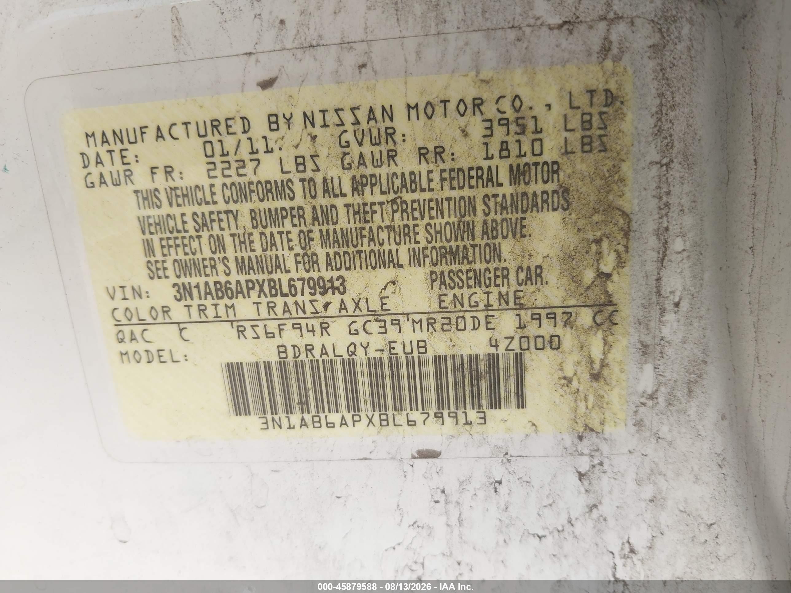 2011 Nissan Sentra 2.0 Белый vin: 3N1AB6APXBL679913