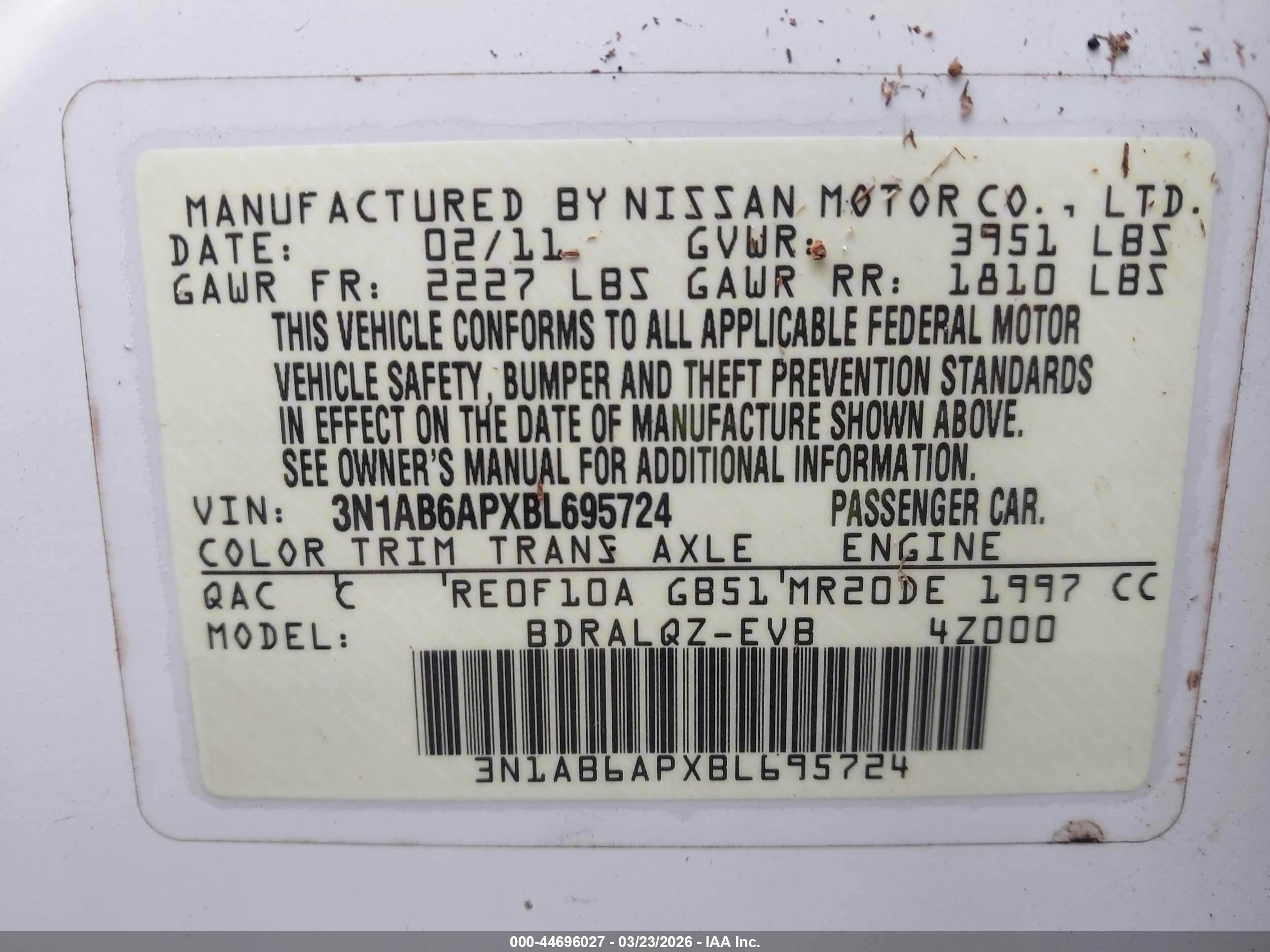 2011 Nissan Sentra 2.0 Белый vin: 3N1AB6APXBL695724