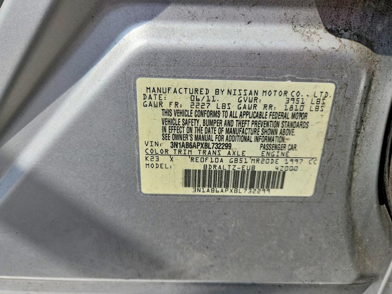2011 Nissan Sentra 2.0 Silver vin: 3N1AB6APXBL732299