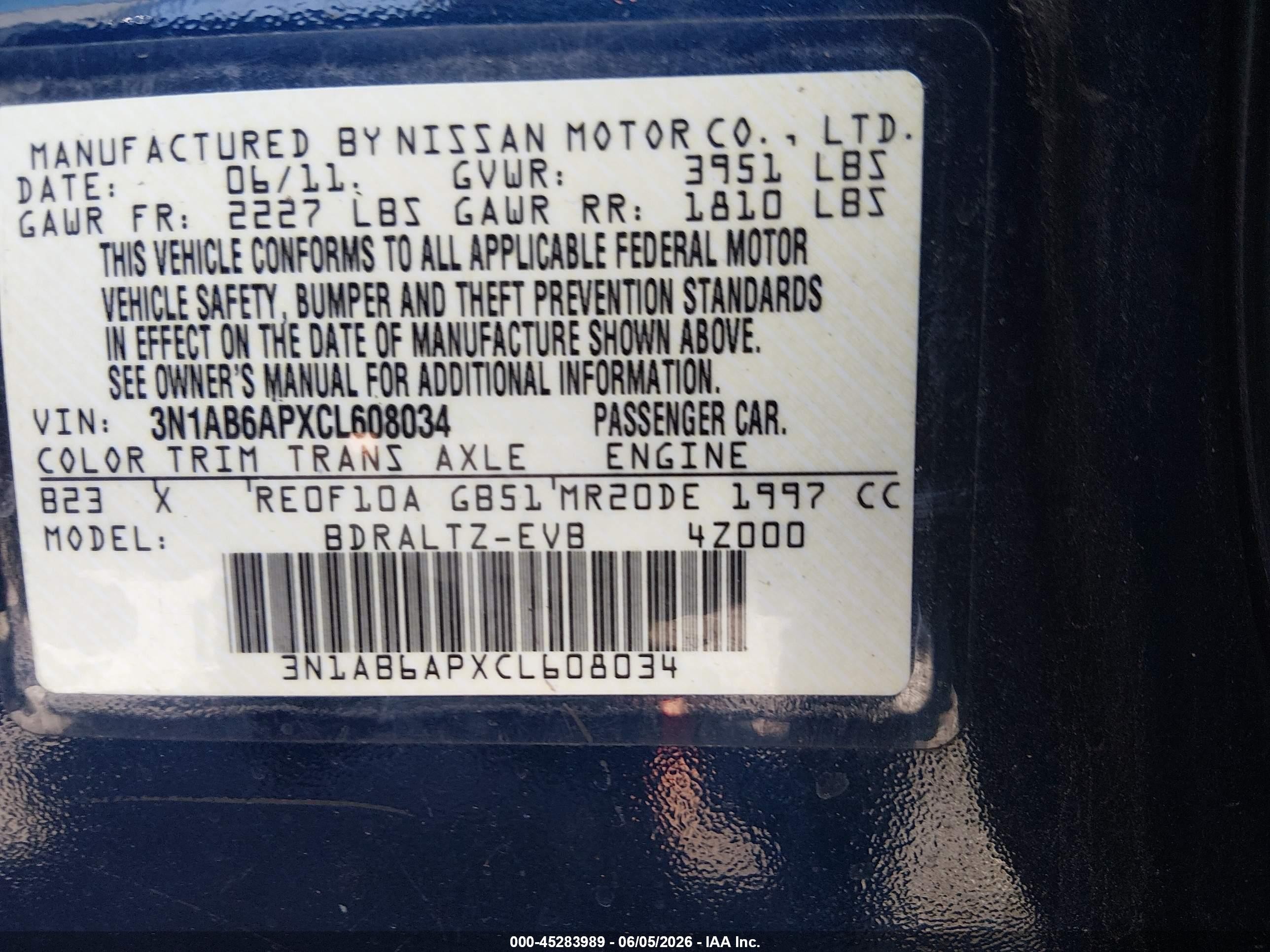 2012 Nissan Sentra 2.0 S Blue vin: 3N1AB6APXCL608034