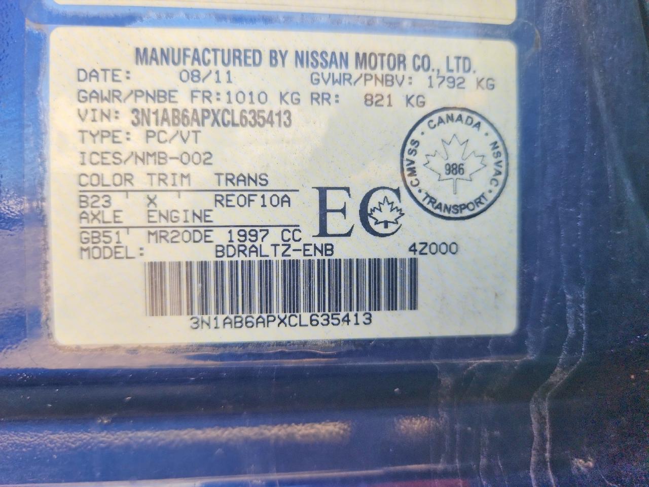 2012 Nissan Sentra 2.0 Blue vin: 3N1AB6APXCL635413