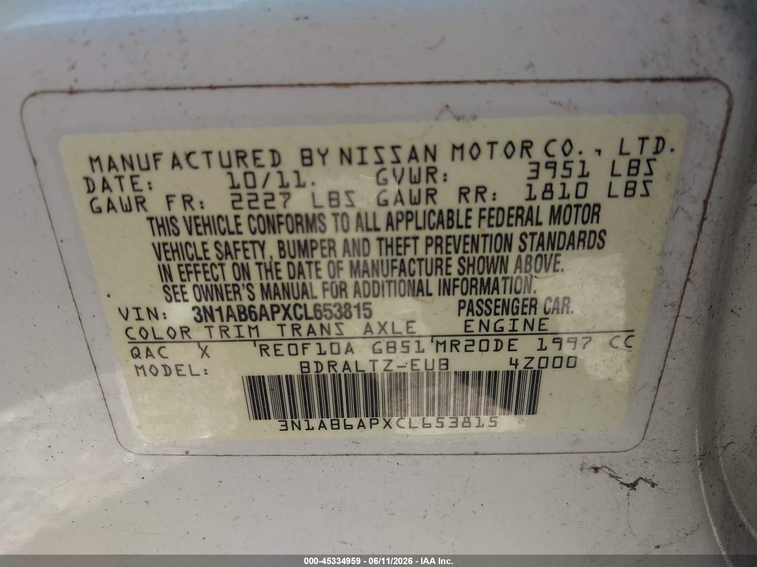 2012 Nissan Sentra 2.0 S White vin: 3N1AB6APXCL653815