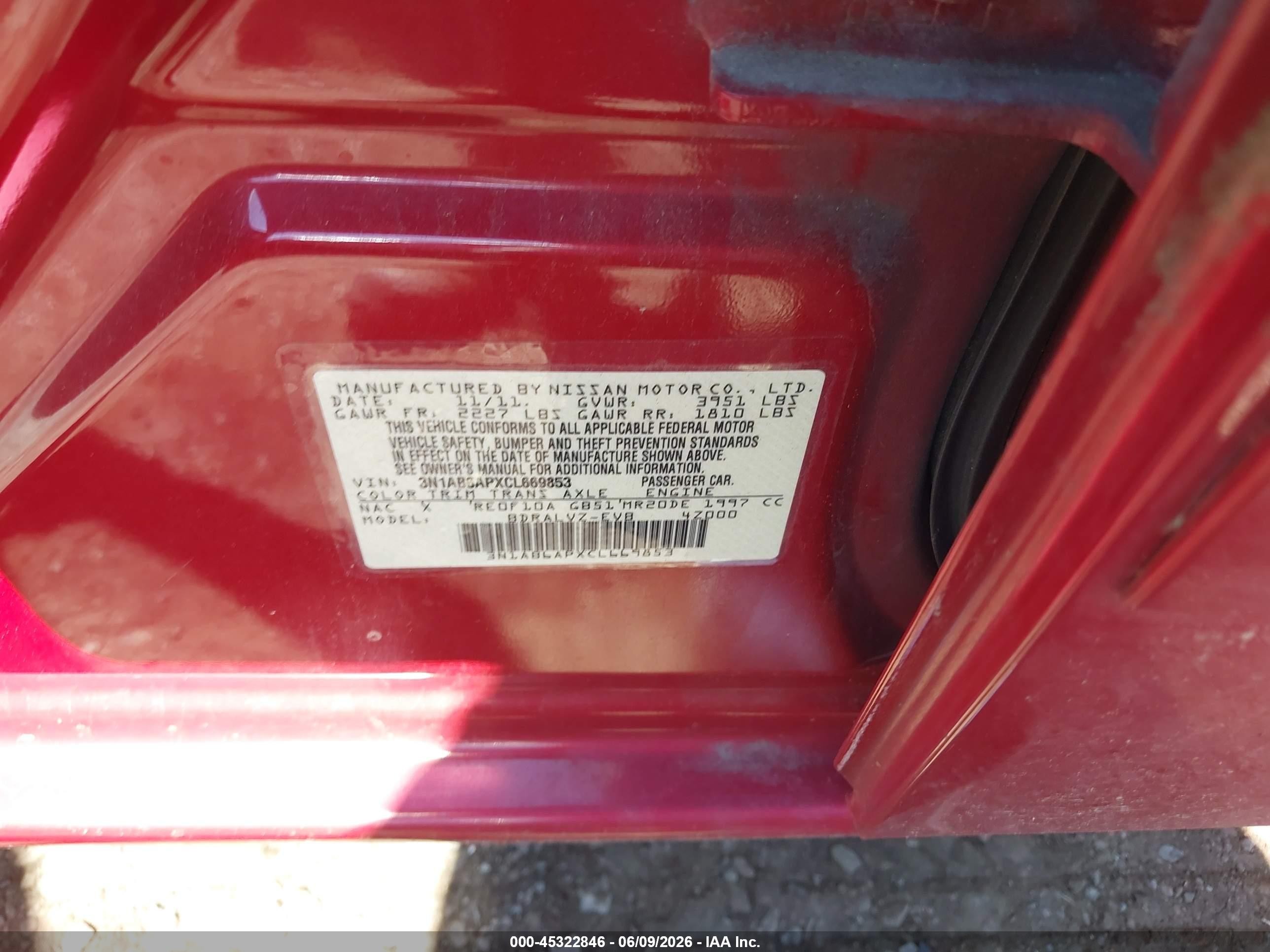 2012 Nissan Sentra 2.0 Sl Red vin: 3N1AB6APXCL669853