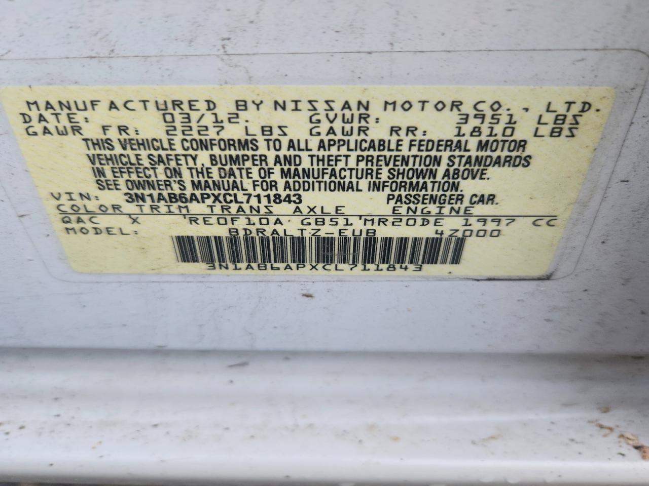 2012 Nissan Sentra 2.0 White vin: 3N1AB6APXCL711843