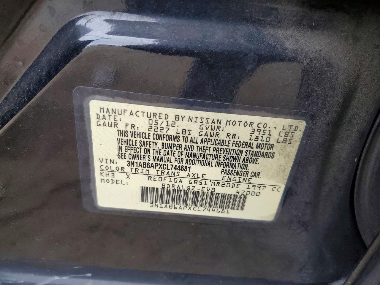 2012 Nissan Sentra 2.0 Black vin: 3N1AB6APXCL744681