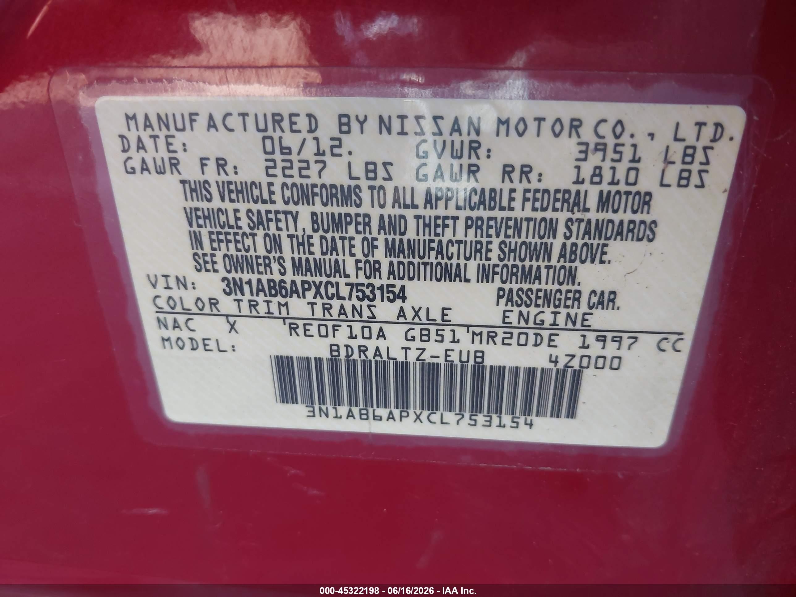 2012 Nissan Sentra 2.0 S Red vin: 3N1AB6APXCL753154