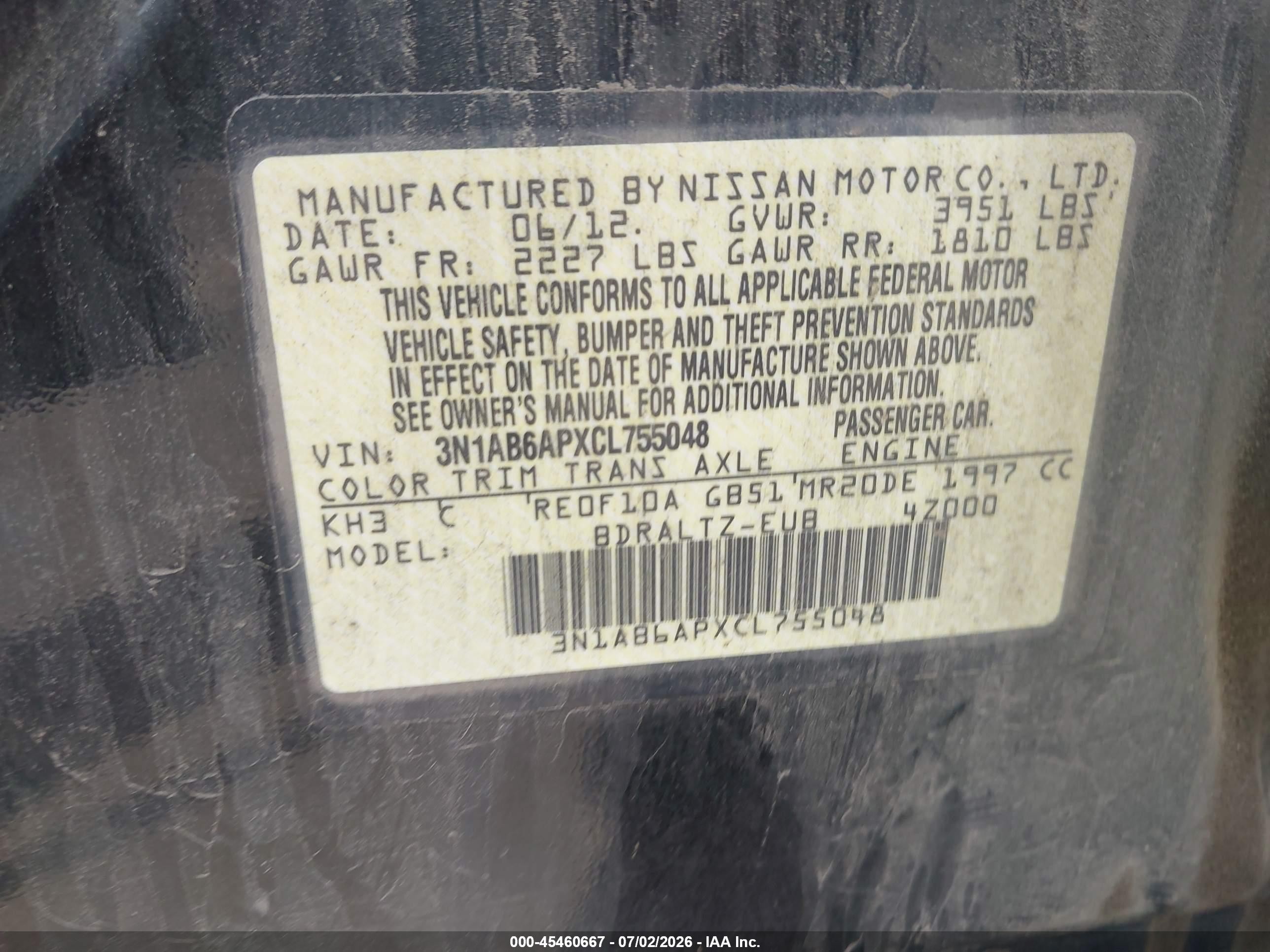 2012 Nissan Sentra 2.0 S Black vin: 3N1AB6APXCL755048