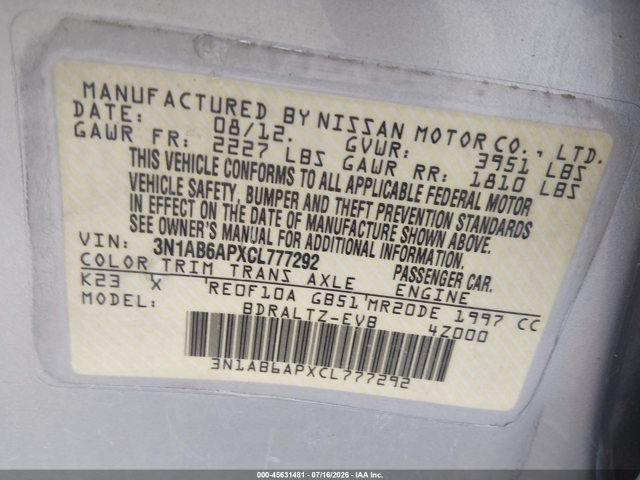 2012 Nissan Sentra 2.0 S Silver vin: 3N1AB6APXCL777292