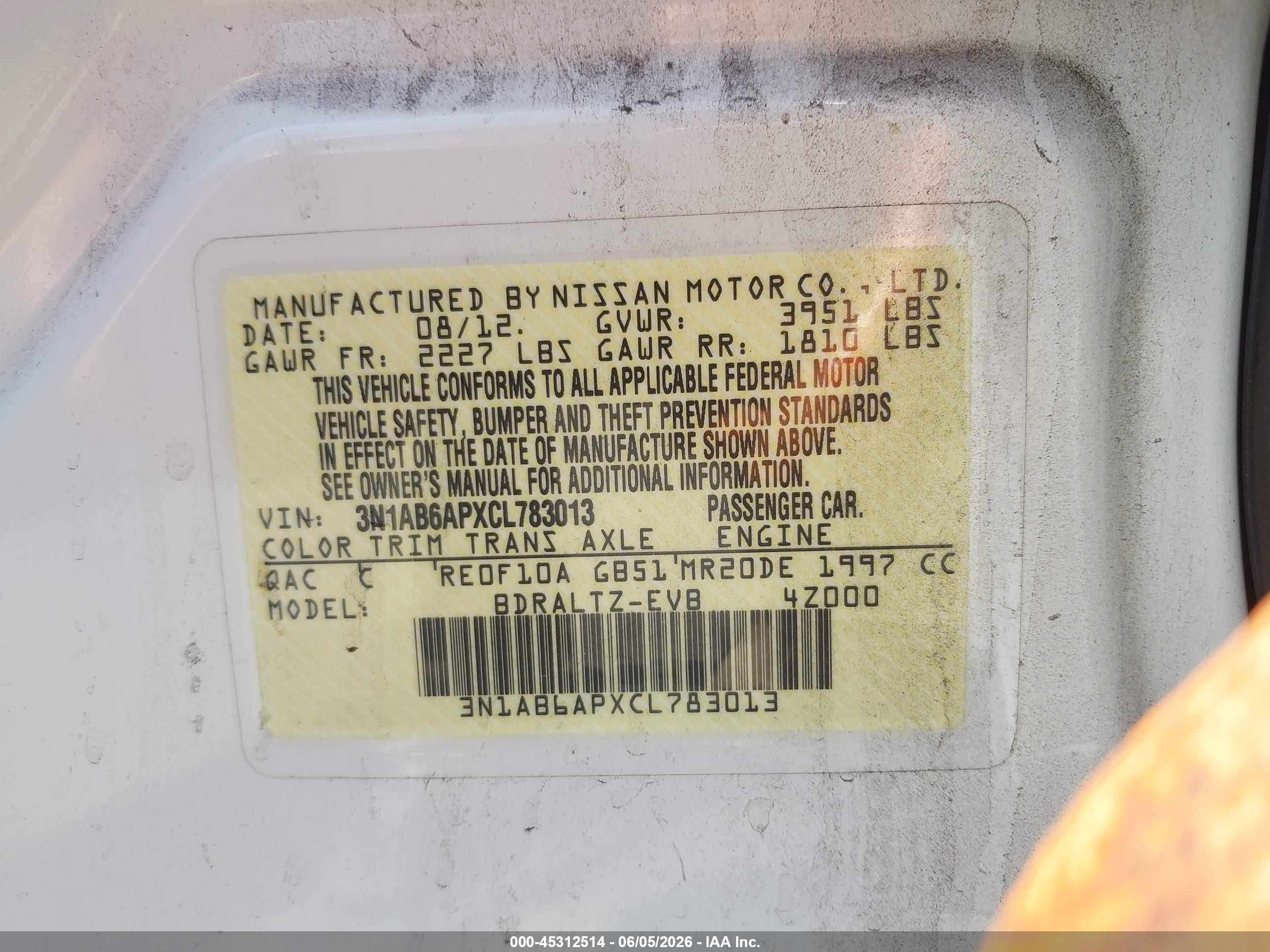 2012 Nissan Sentra 2.0 S White vin: 3N1AB6APXCL783013