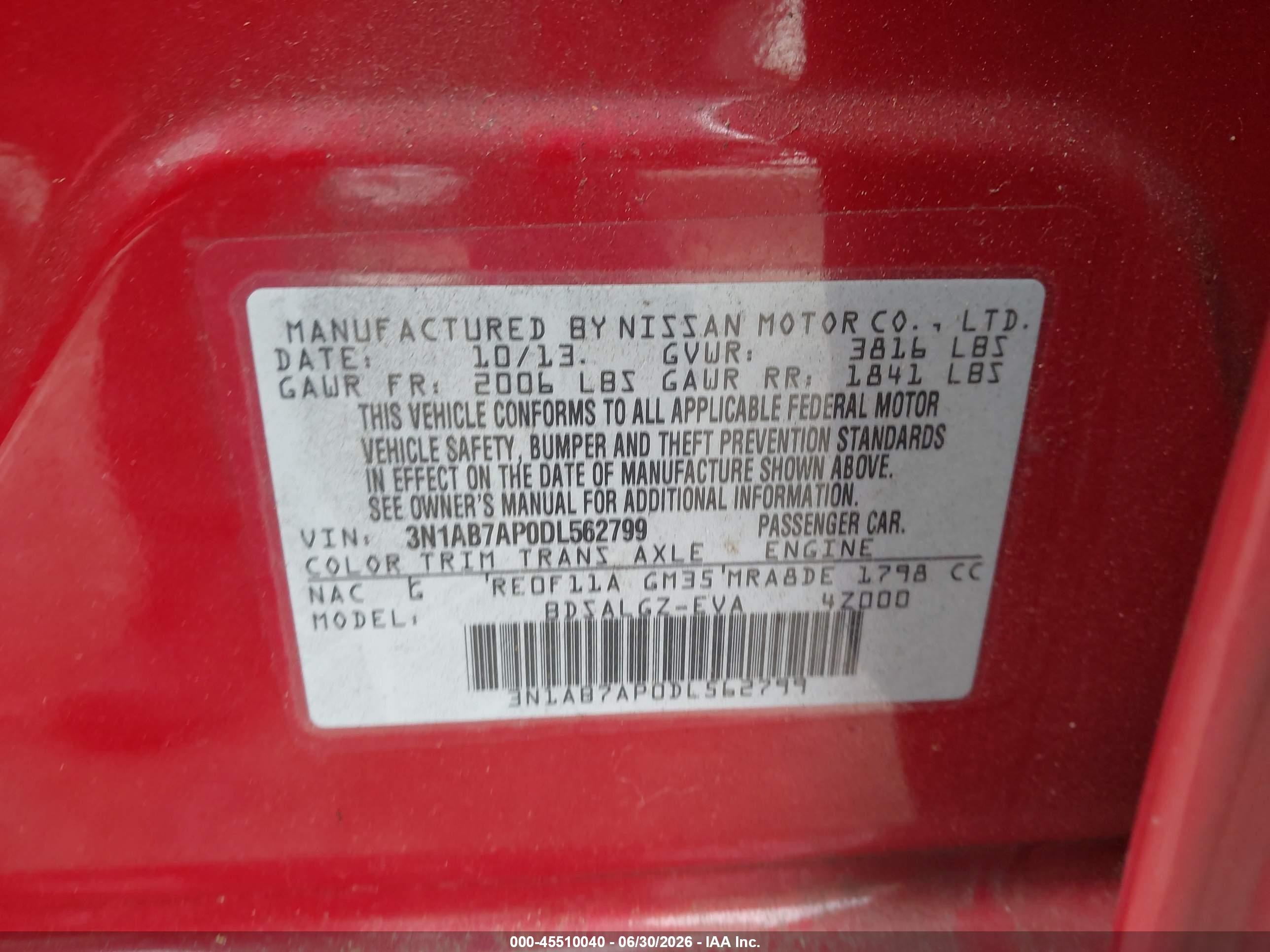 2013 Nissan Sentra Sl Red vin: 3N1AB7AP0DL562799