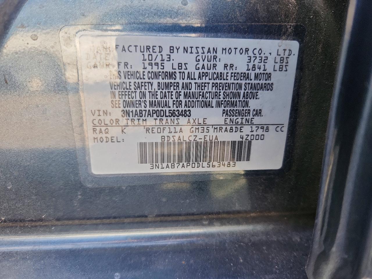 2013 Nissan Sentra S Бирюзовый vin: 3N1AB7AP0DL563483