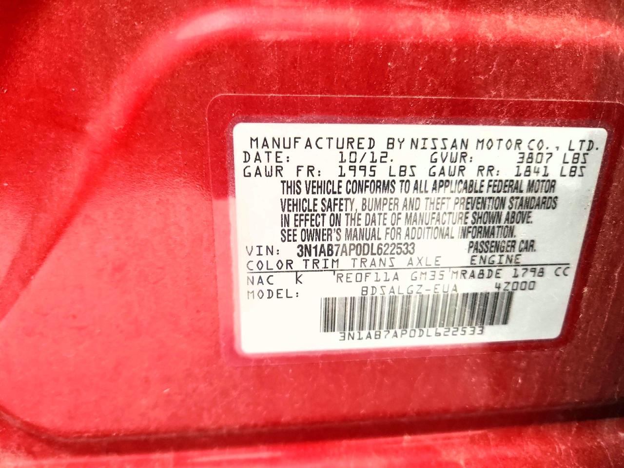 2013 Nissan Sentra S Red vin: 3N1AB7AP0DL622533