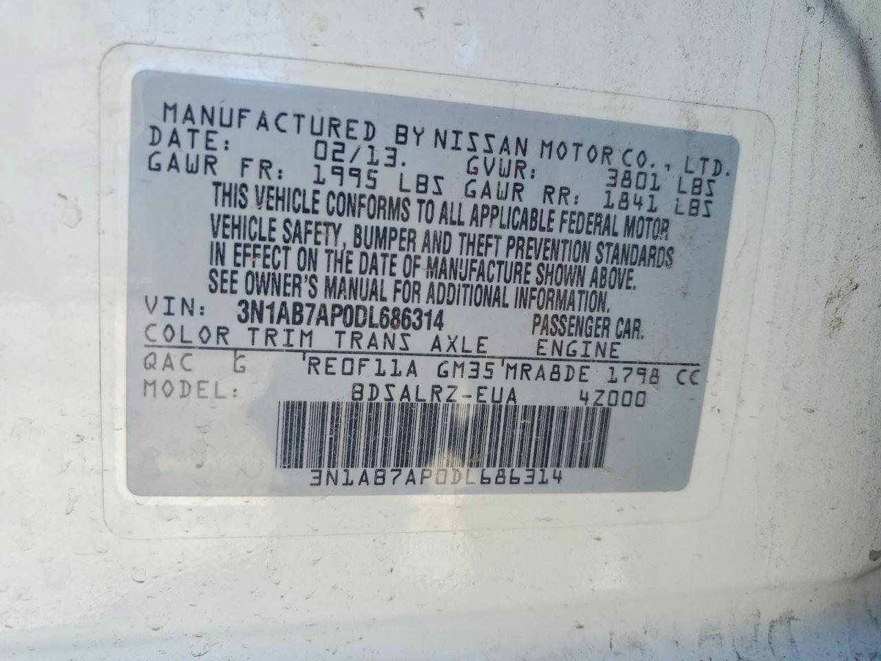 2013 Nissan Sentra S White vin: 3N1AB7AP0DL686314