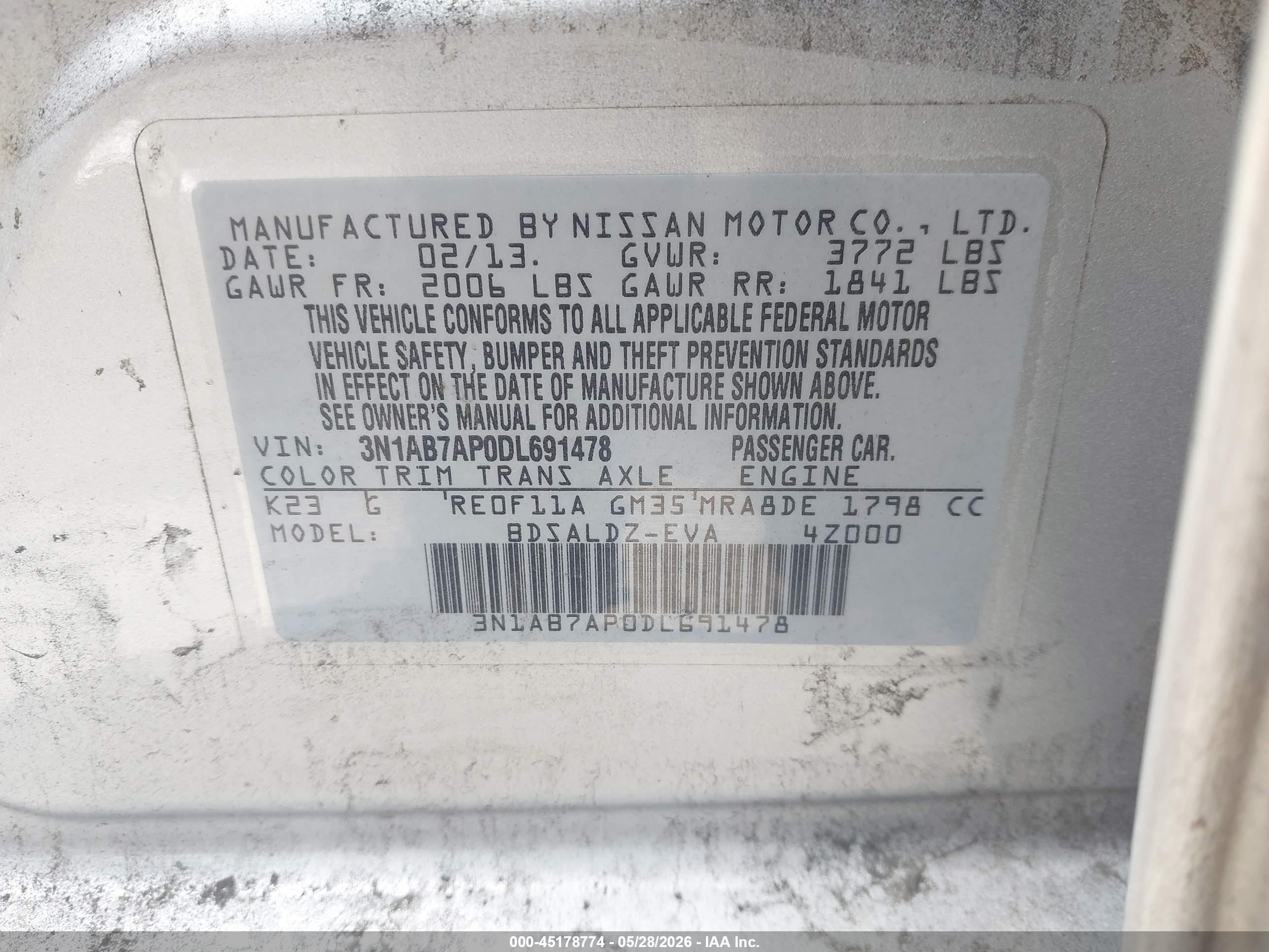 2013 Nissan Sentra Sv Gray vin: 3N1AB7AP0DL691478