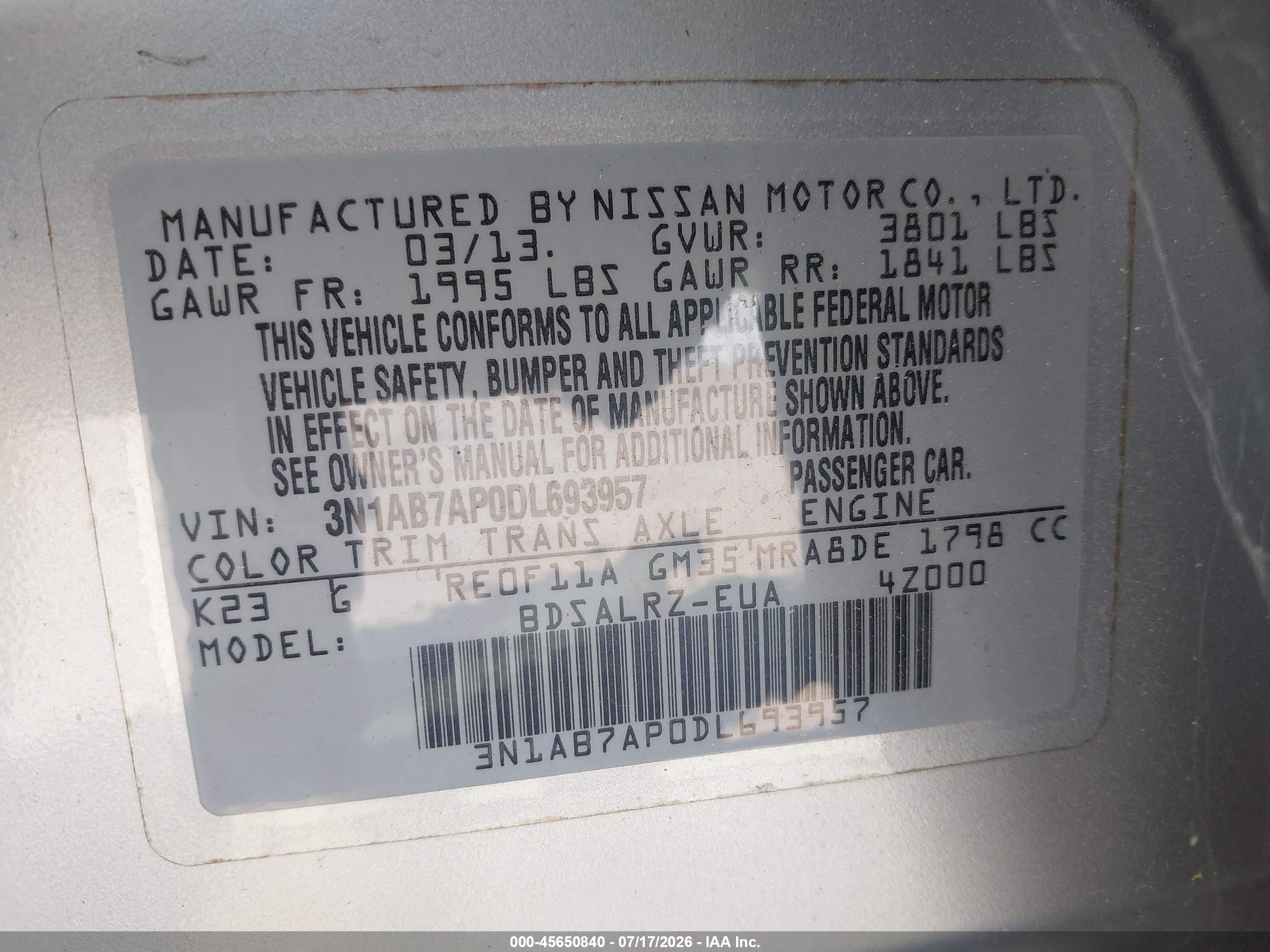 2013 Nissan Sentra Sr Silver vin: 3N1AB7AP0DL693957