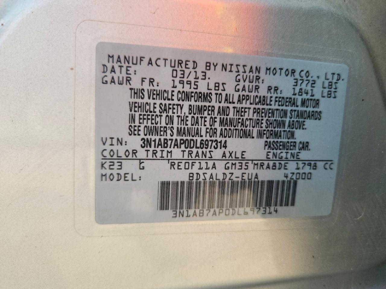 2013 Nissan Sentra S Серебряный vin: 3N1AB7AP0DL697314
