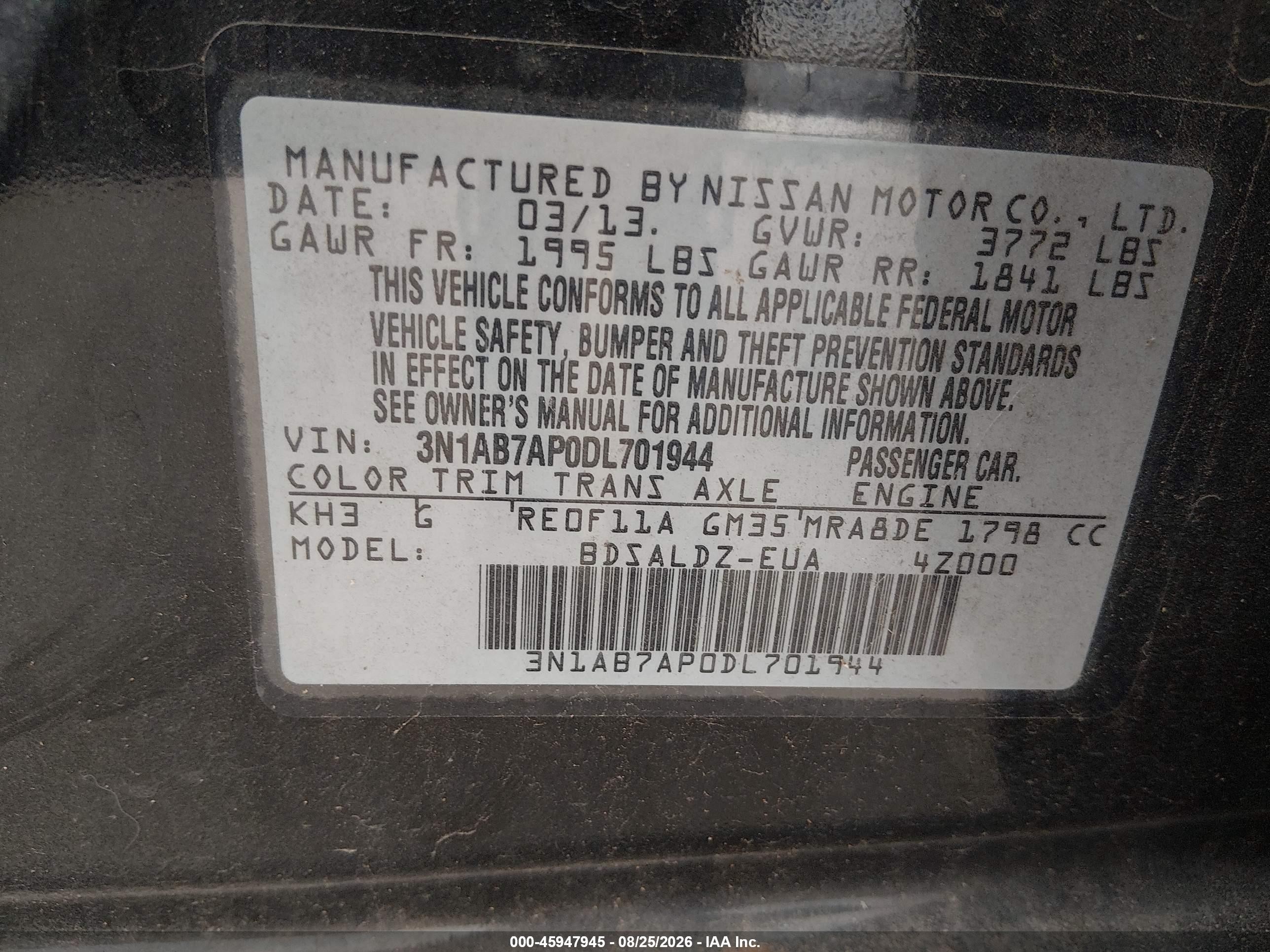 2013 Nissan Sentra Sv Black vin: 3N1AB7AP0DL701944