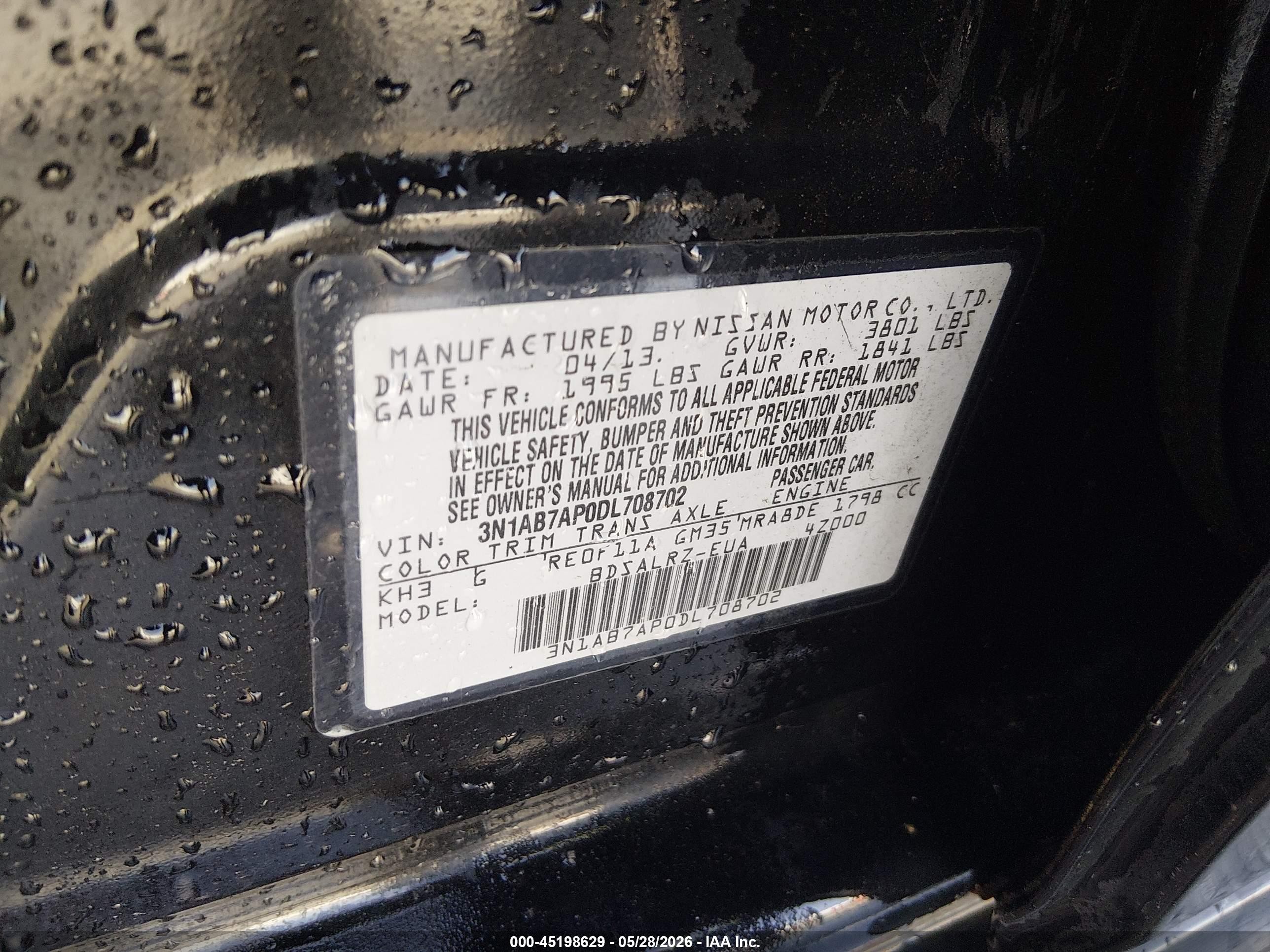 2013 Nissan Sentra Sr Black vin: 3N1AB7AP0DL708702