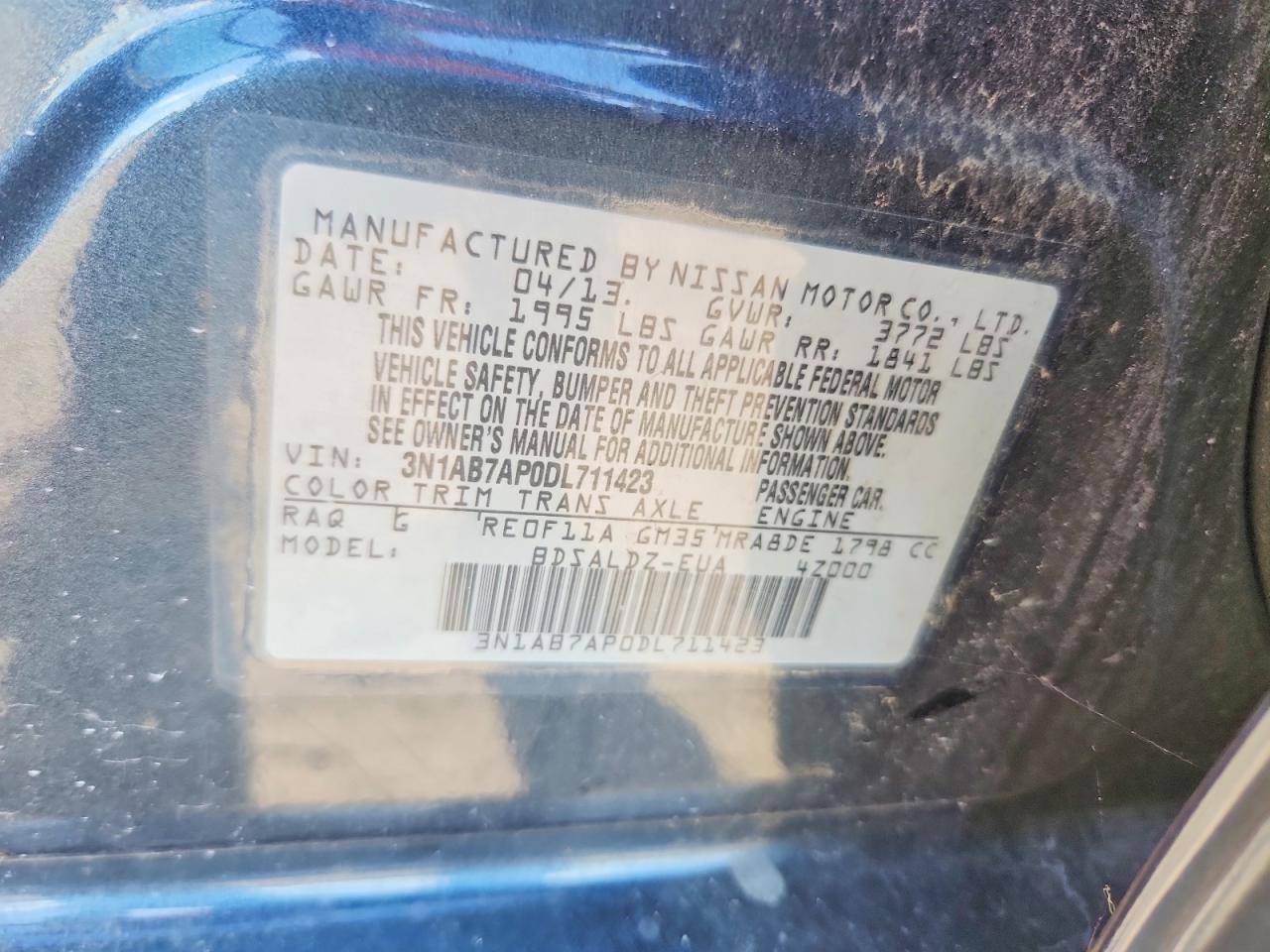 2013 Nissan Sentra S Синий vin: 3N1AB7AP0DL711423