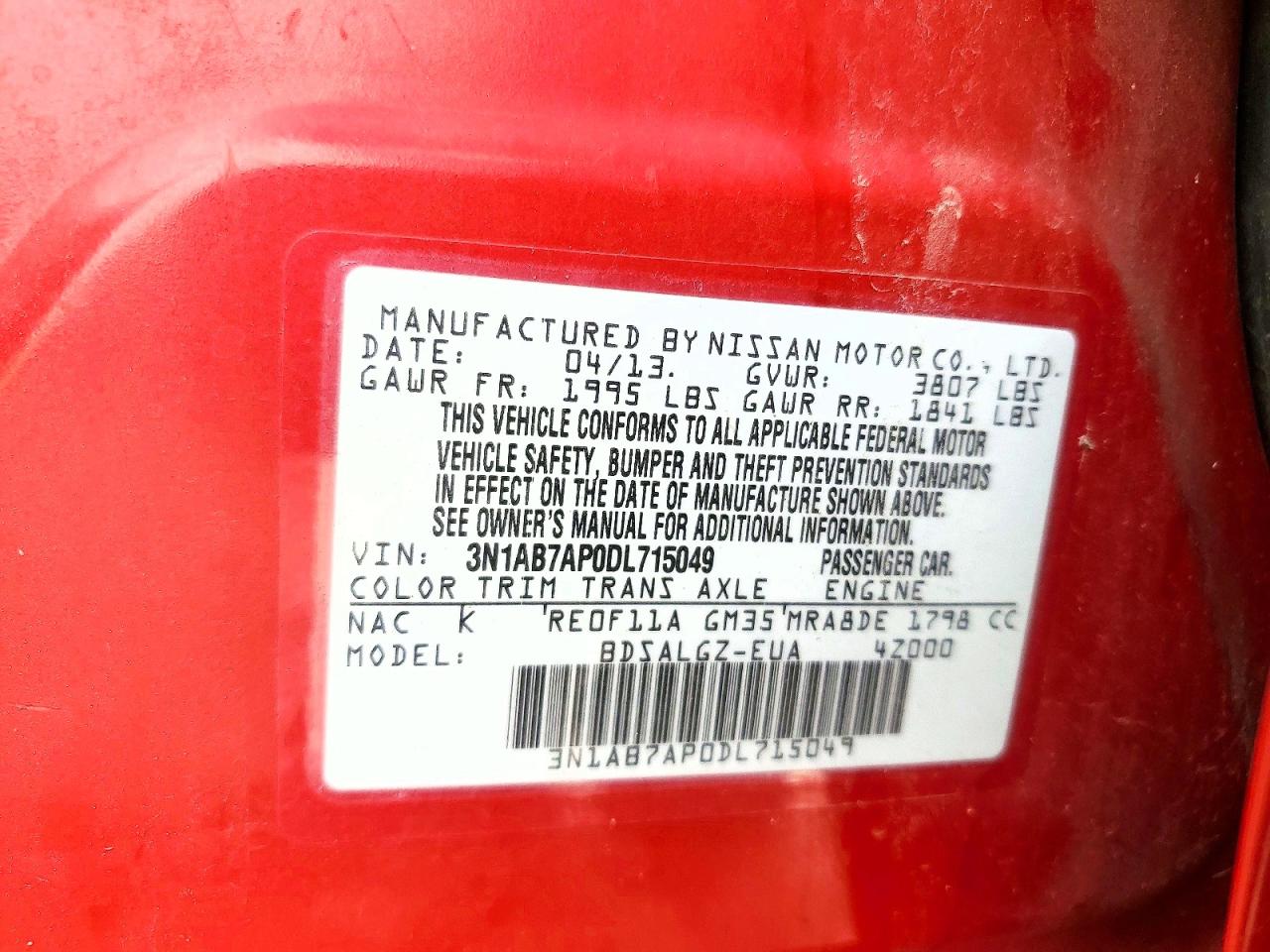2013 Nissan Sentra S Red vin: 3N1AB7AP0DL715049