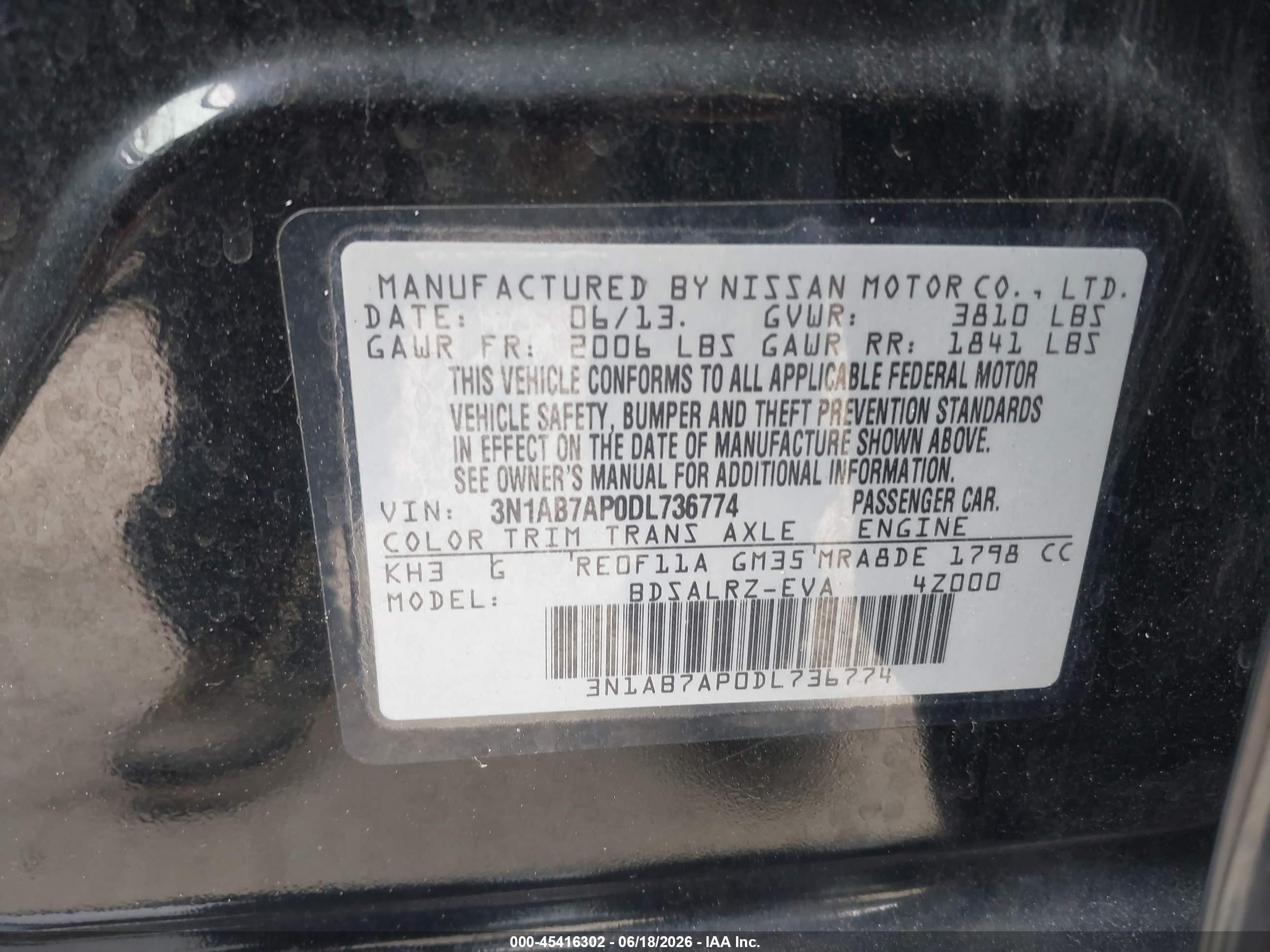 2013 Nissan Sentra Sr Black vin: 3N1AB7AP0DL736774