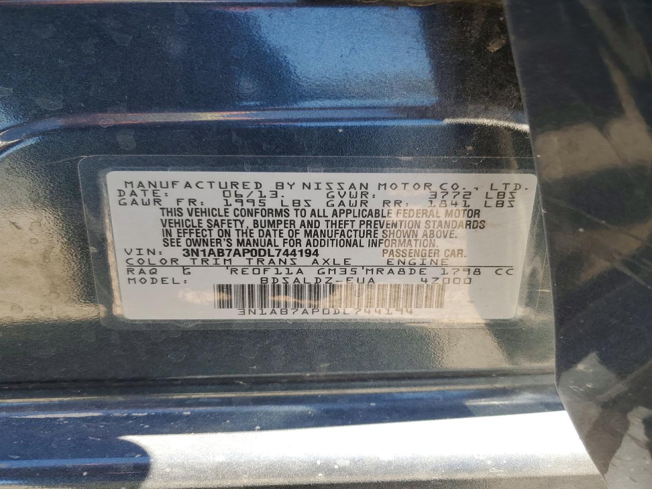2013 Nissan Sentra S Blue vin: 3N1AB7AP0DL744194