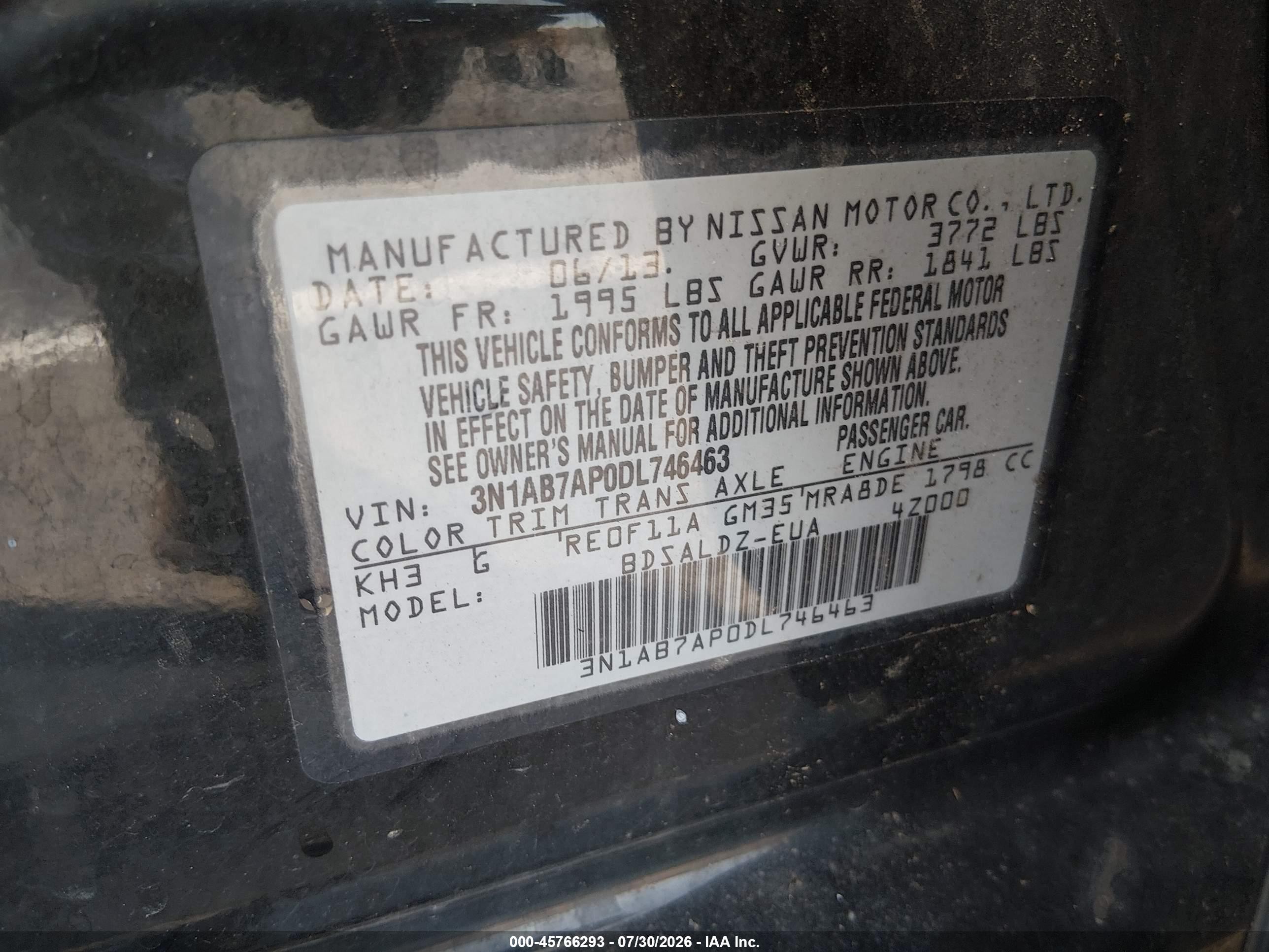 2013 Nissan Sentra S/sv/sr/sl Black vin: 3N1AB7AP0DL746463