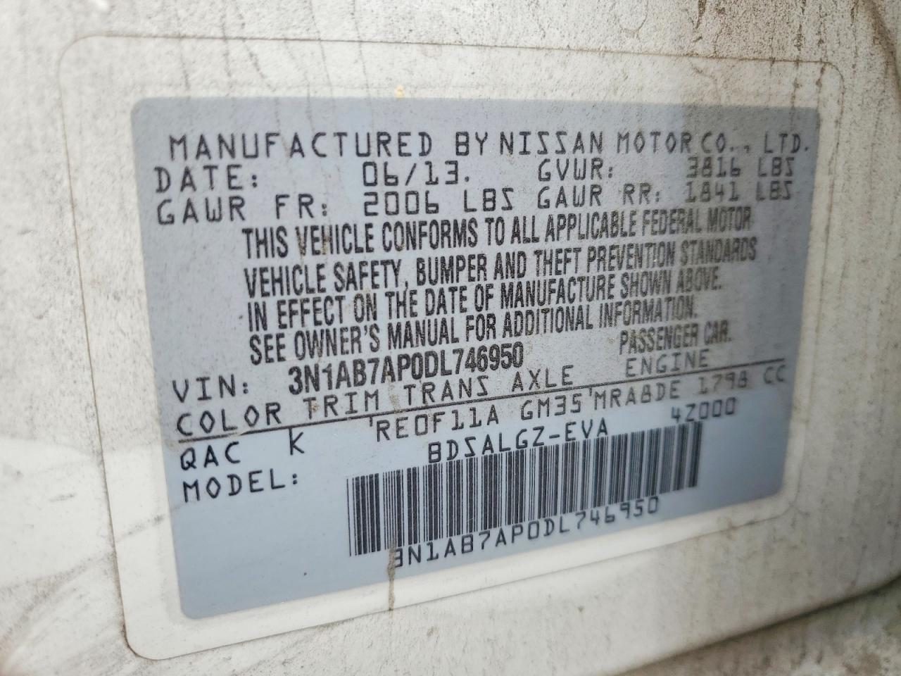 2013 Nissan Sentra S White vin: 3N1AB7AP0DL746950