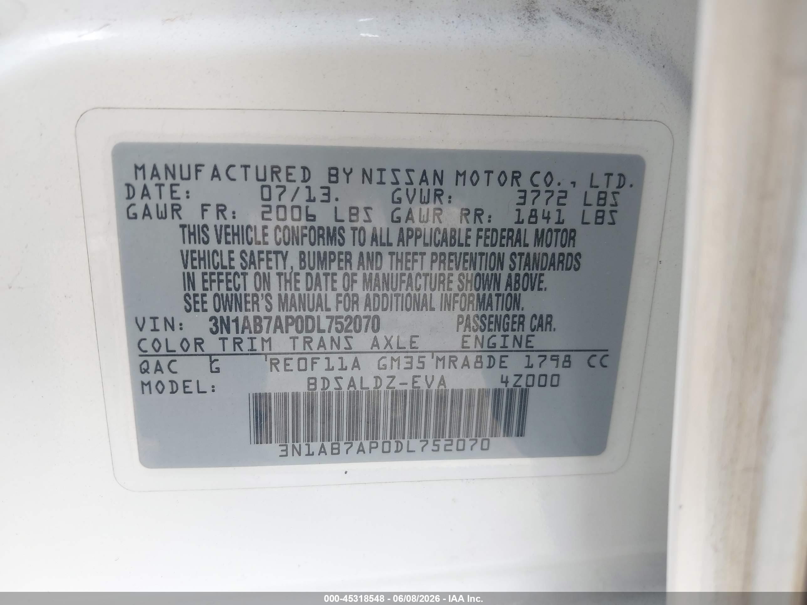 2013 Nissan Sentra Sv White vin: 3N1AB7AP0DL752070