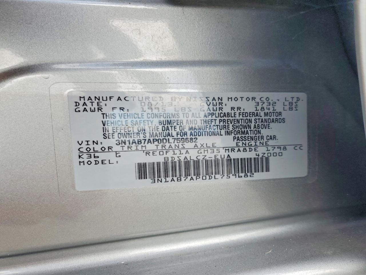 2013 Nissan Sentra S Silver vin: 3N1AB7AP0DL759682