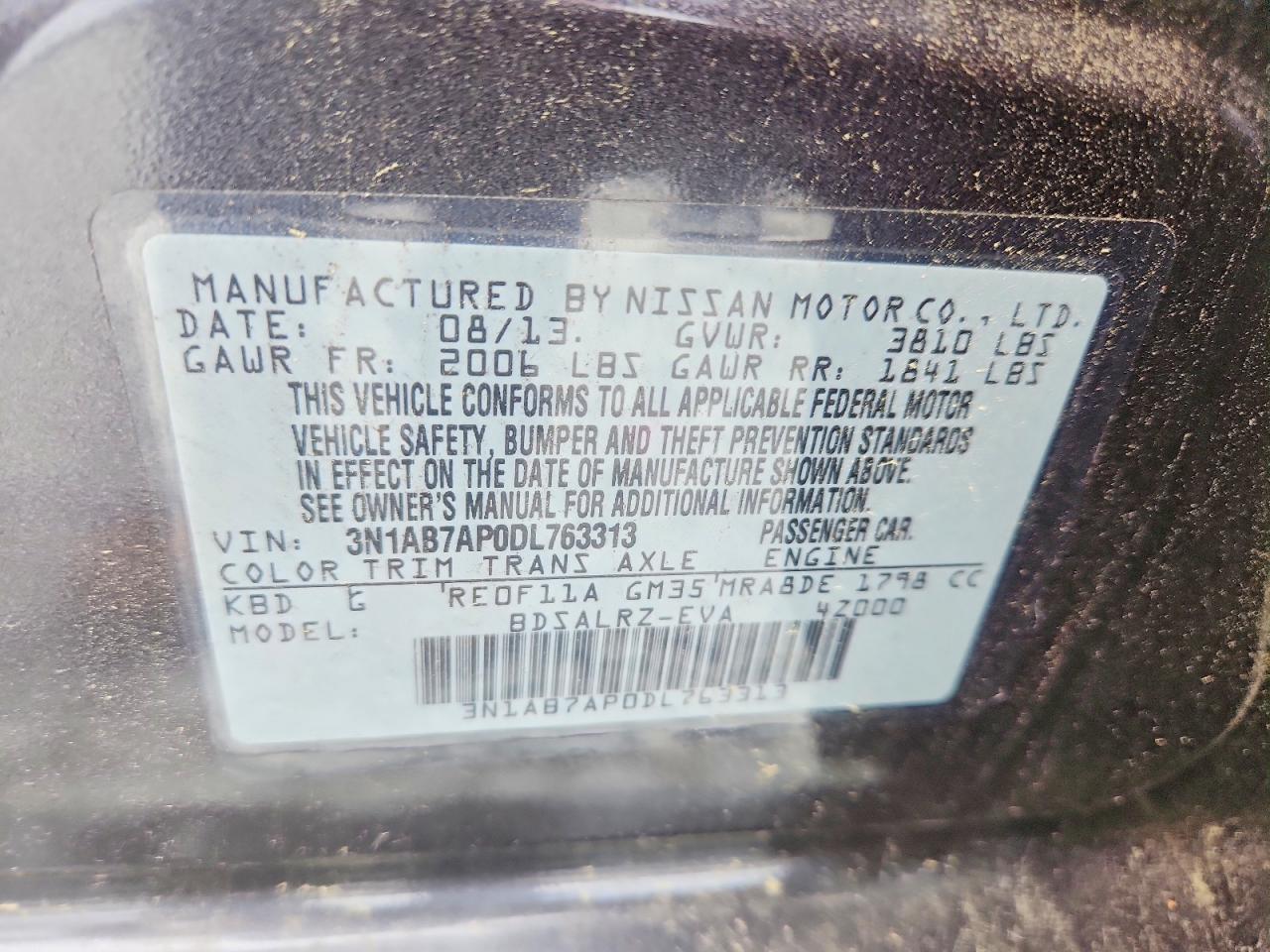 2013 Nissan Sentra S Charcoal vin: 3N1AB7AP0DL763313