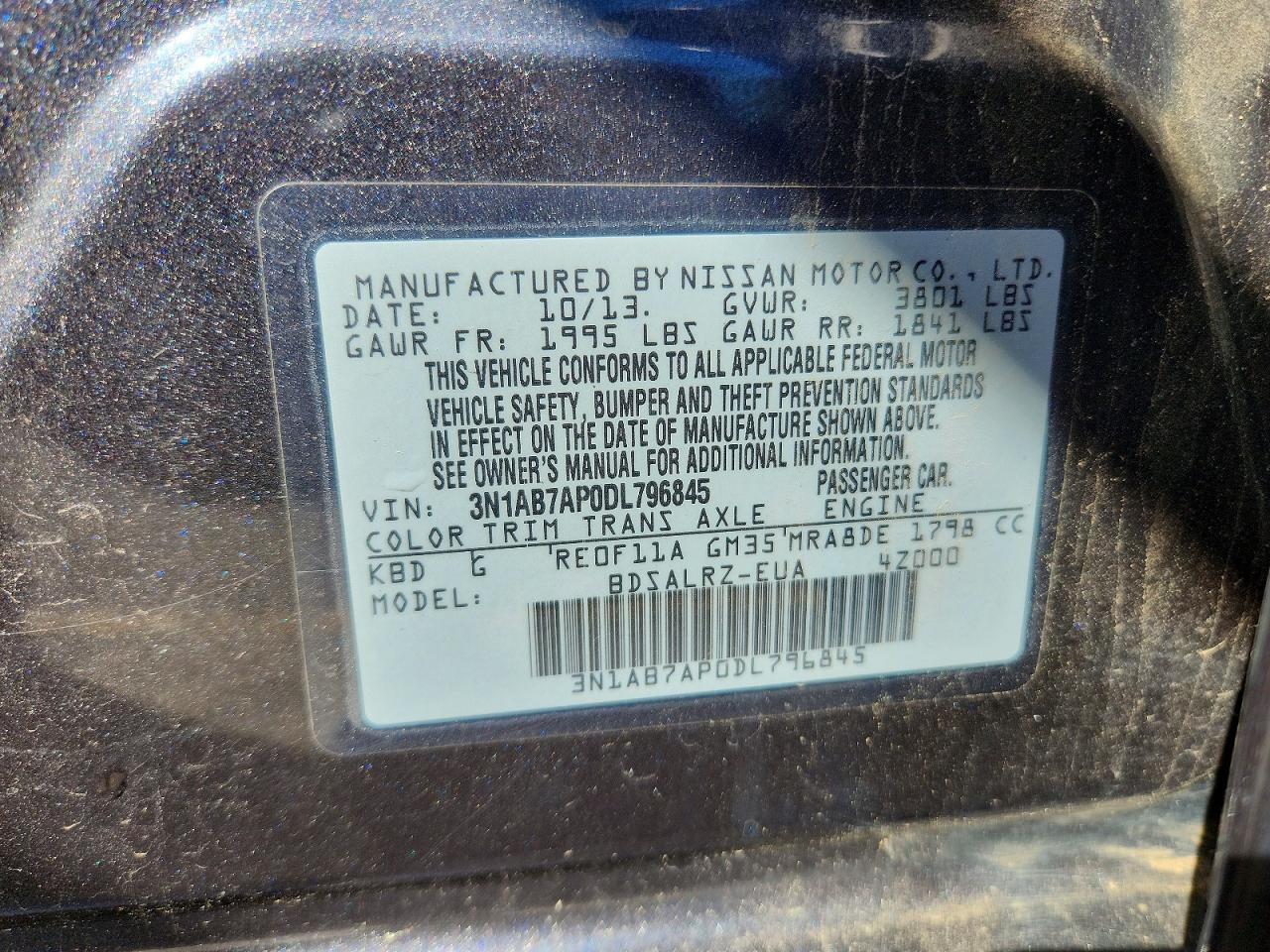 2013 Nissan Sentra S Серый vin: 3N1AB7AP0DL796845