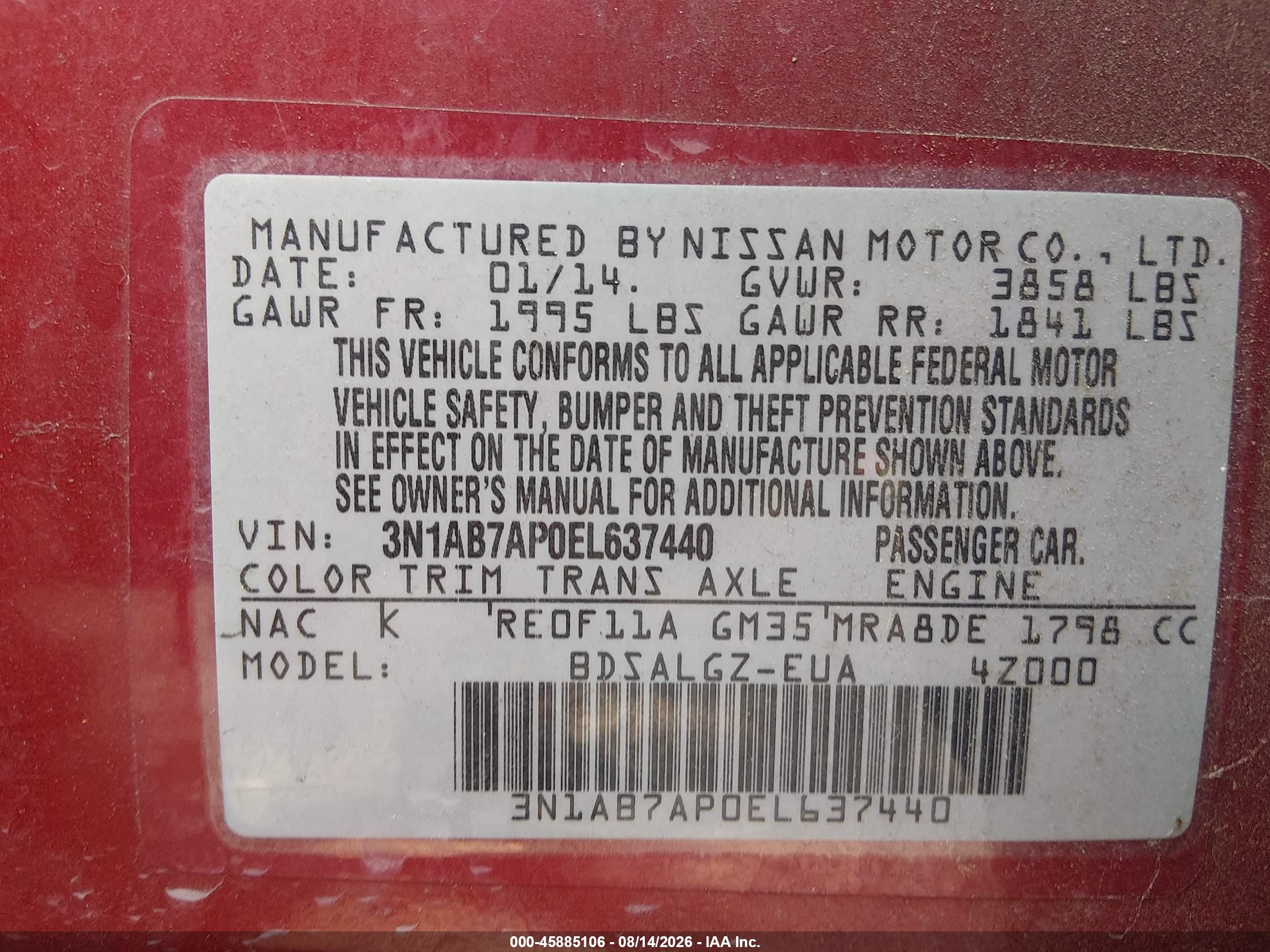 2014 Nissan Sentra Sl Красный vin: 3N1AB7AP0EL637440