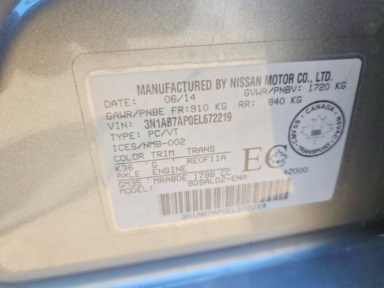 2014 Nissan Sentra S Silver vin: 3N1AB7AP0EL672219