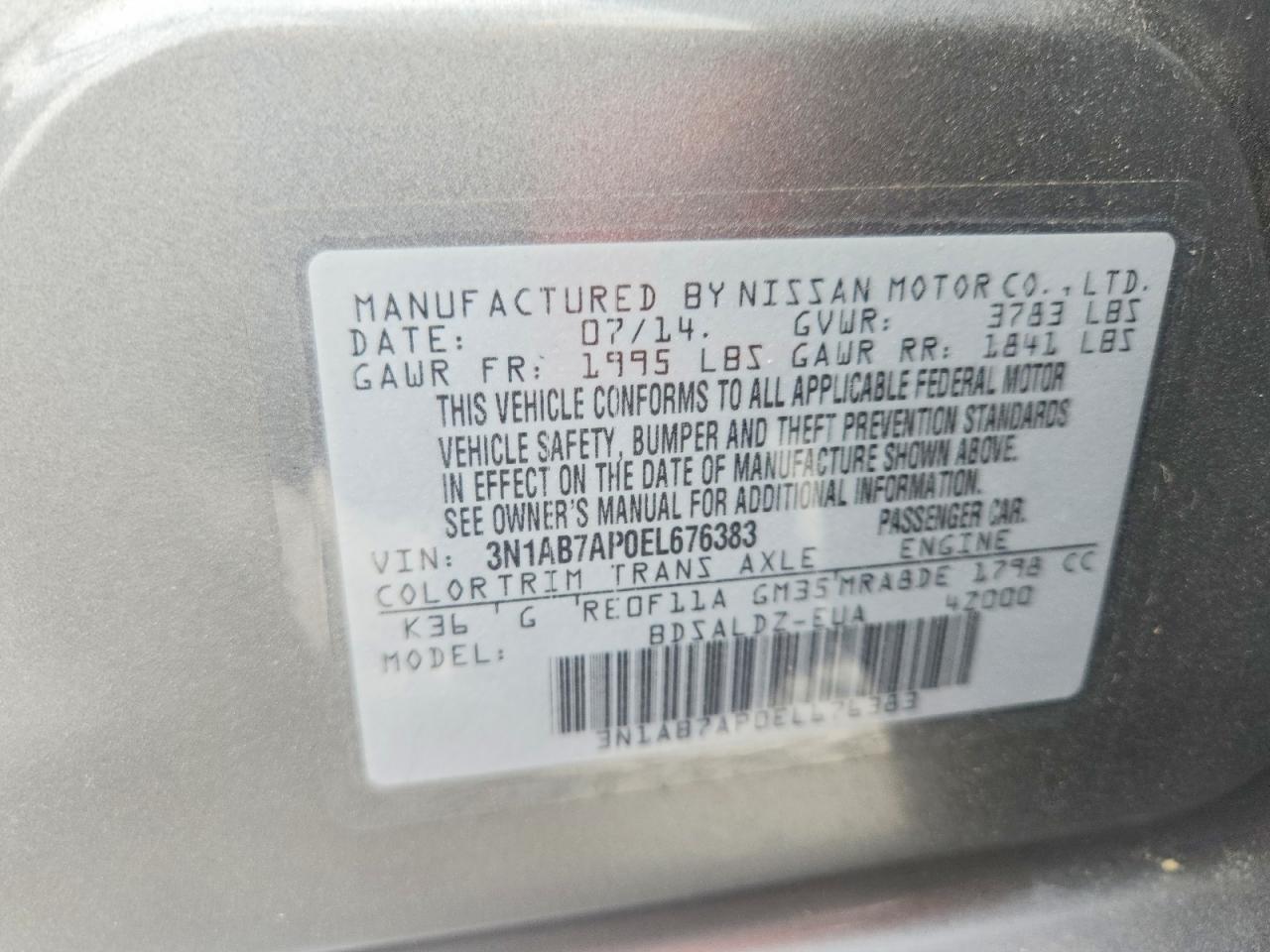 2014 Nissan Sentra Sv Gray vin: 3N1AB7AP0EL676383