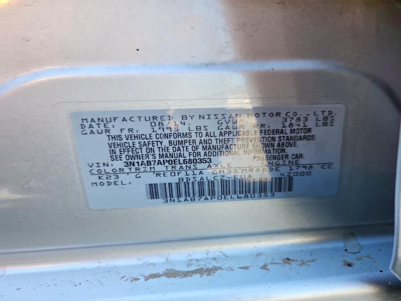 2014 Nissan Sentra S Silver vin: 3N1AB7AP0EL680353