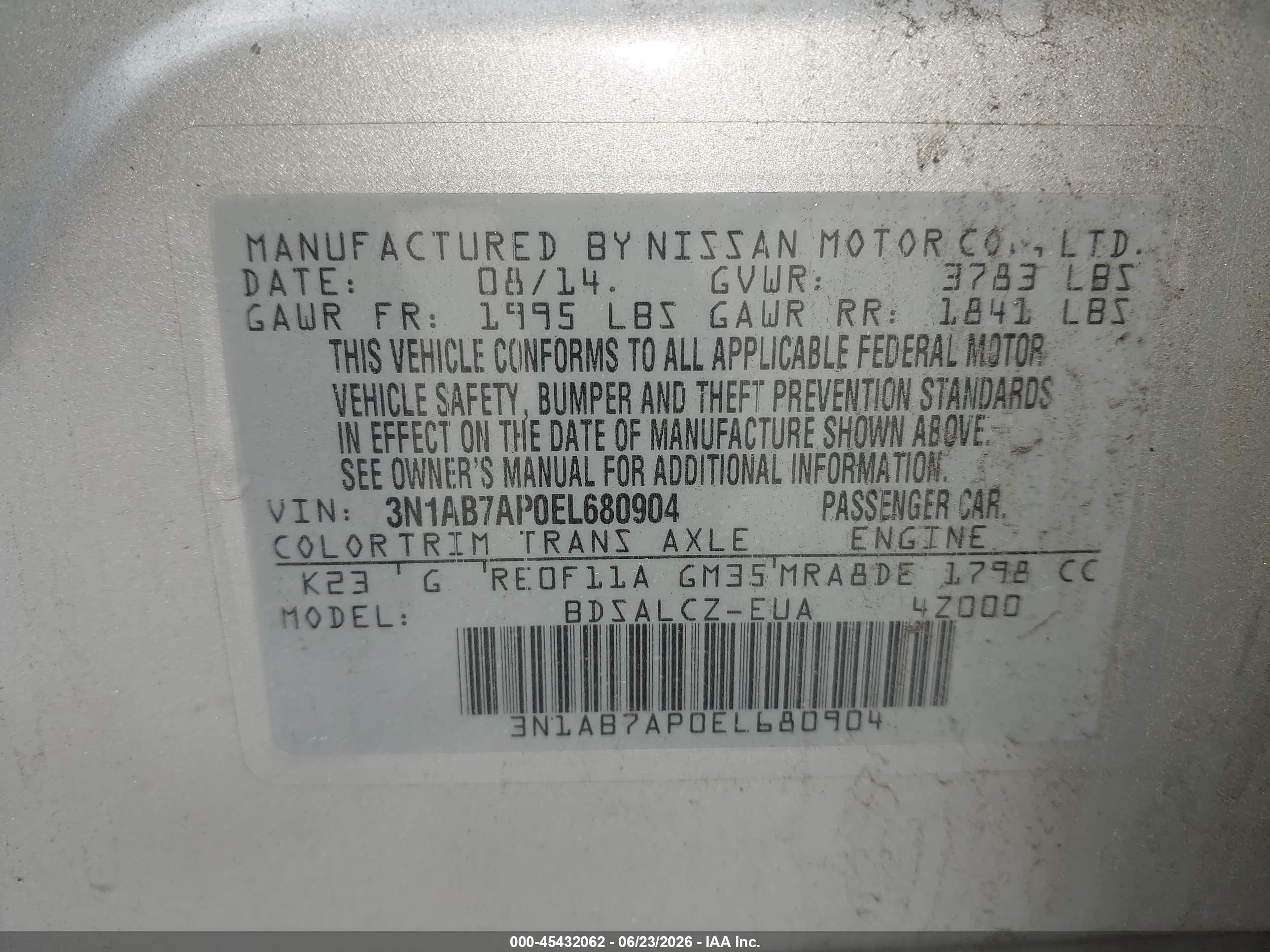 2014 Nissan Sentra S Silver vin: 3N1AB7AP0EL680904